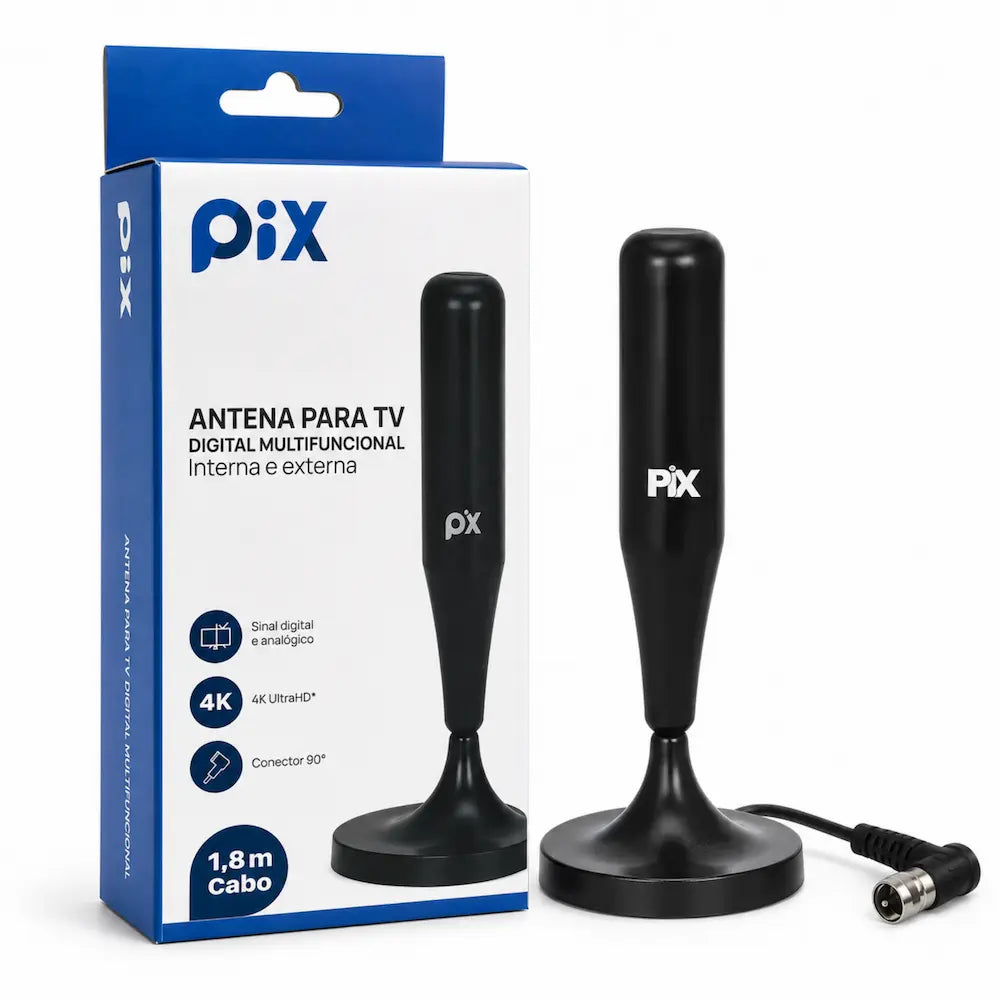 Antena Digital Interna PIX 9506 com Imã Cabo 1,80m HDTV UHF VHF
