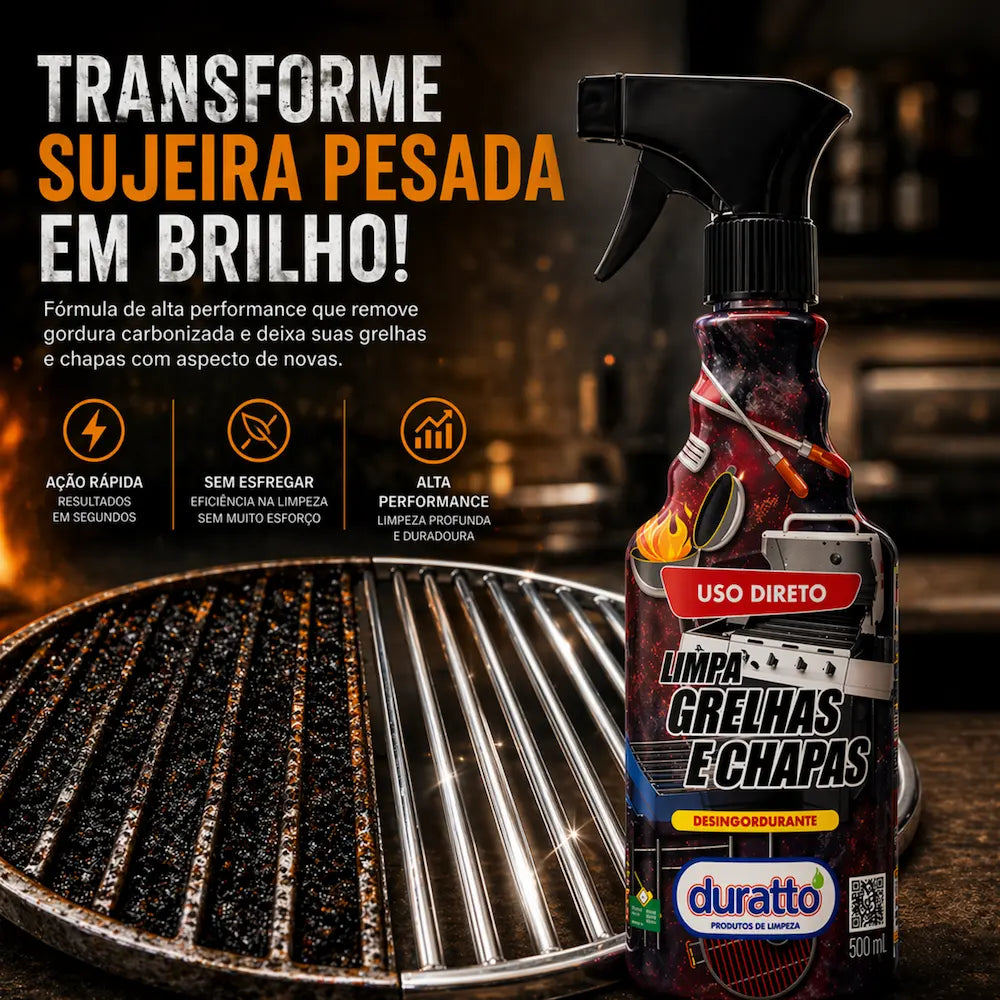 Limpa Grelhas e Chapas Duratto Desengordurante Uso Direto 500ml Alta Performance
