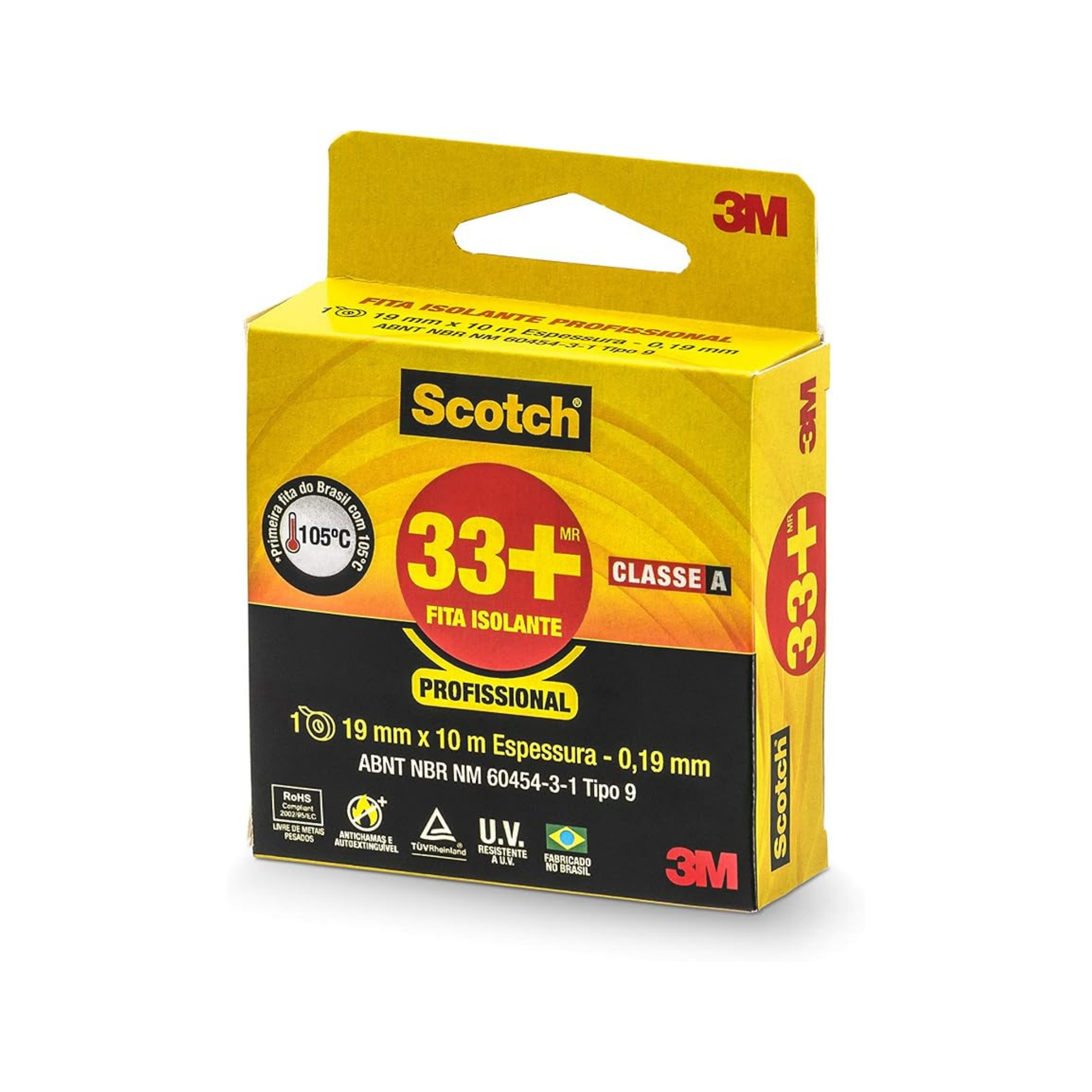 Fita Isolante 3M Scotch 33+ Profissional 19mm Classe A - 105°C Certificada ABNT - 5m ou 10m