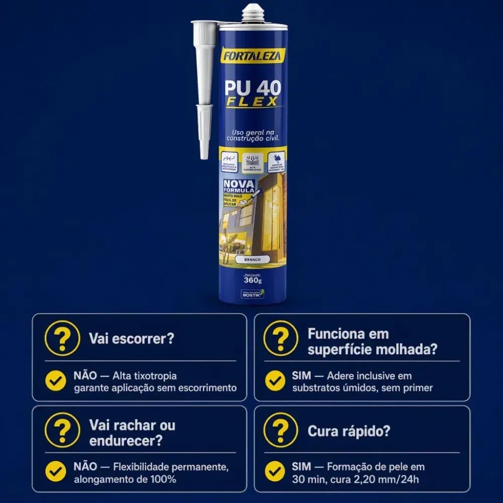 Adesivo PU40 Flex Fortaleza Cinza 360g Selante Poliuretano Alta Performance