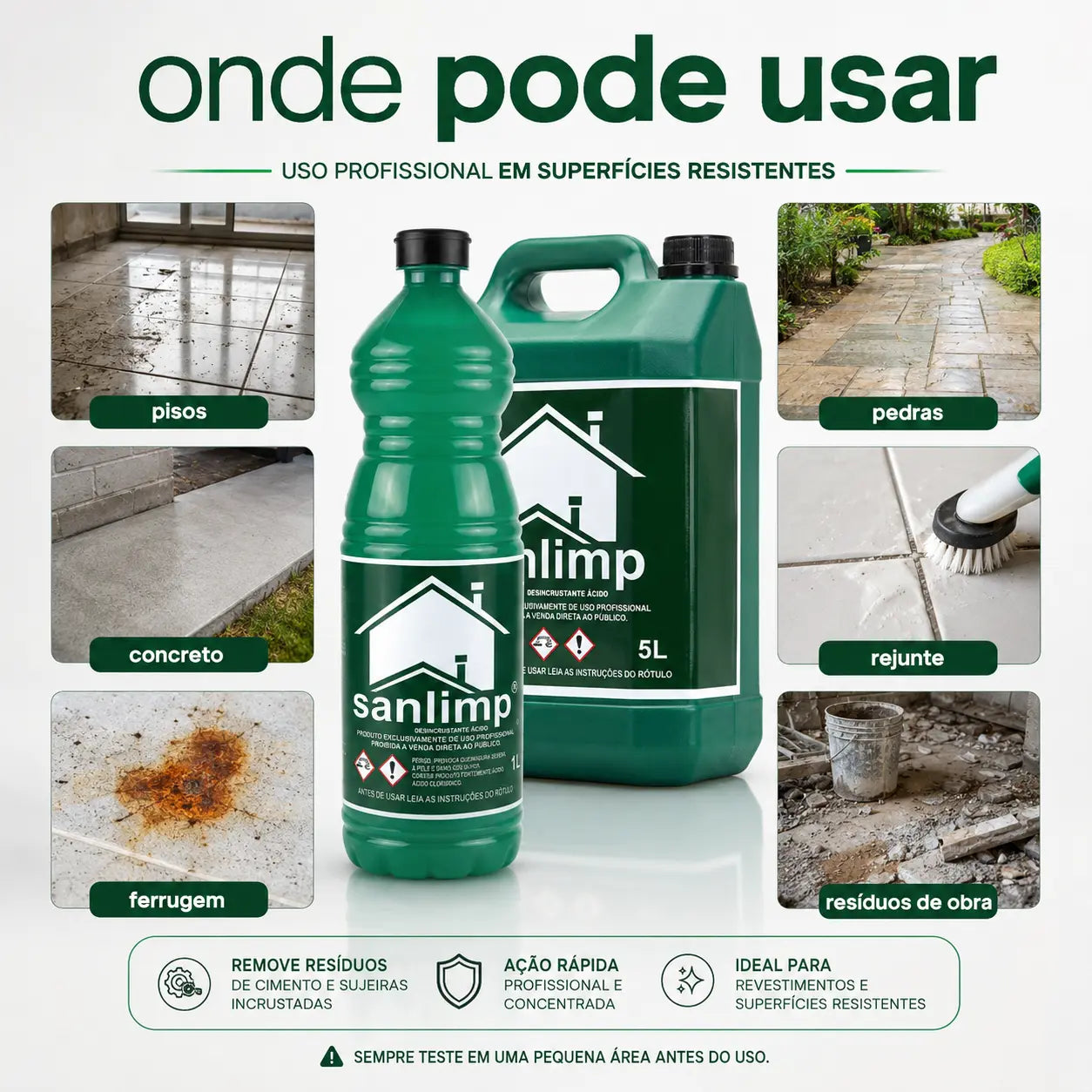 Sanlimp Desincrustante Ácido Pós-Obra – Resíduos de Cimento | 1L e 5L