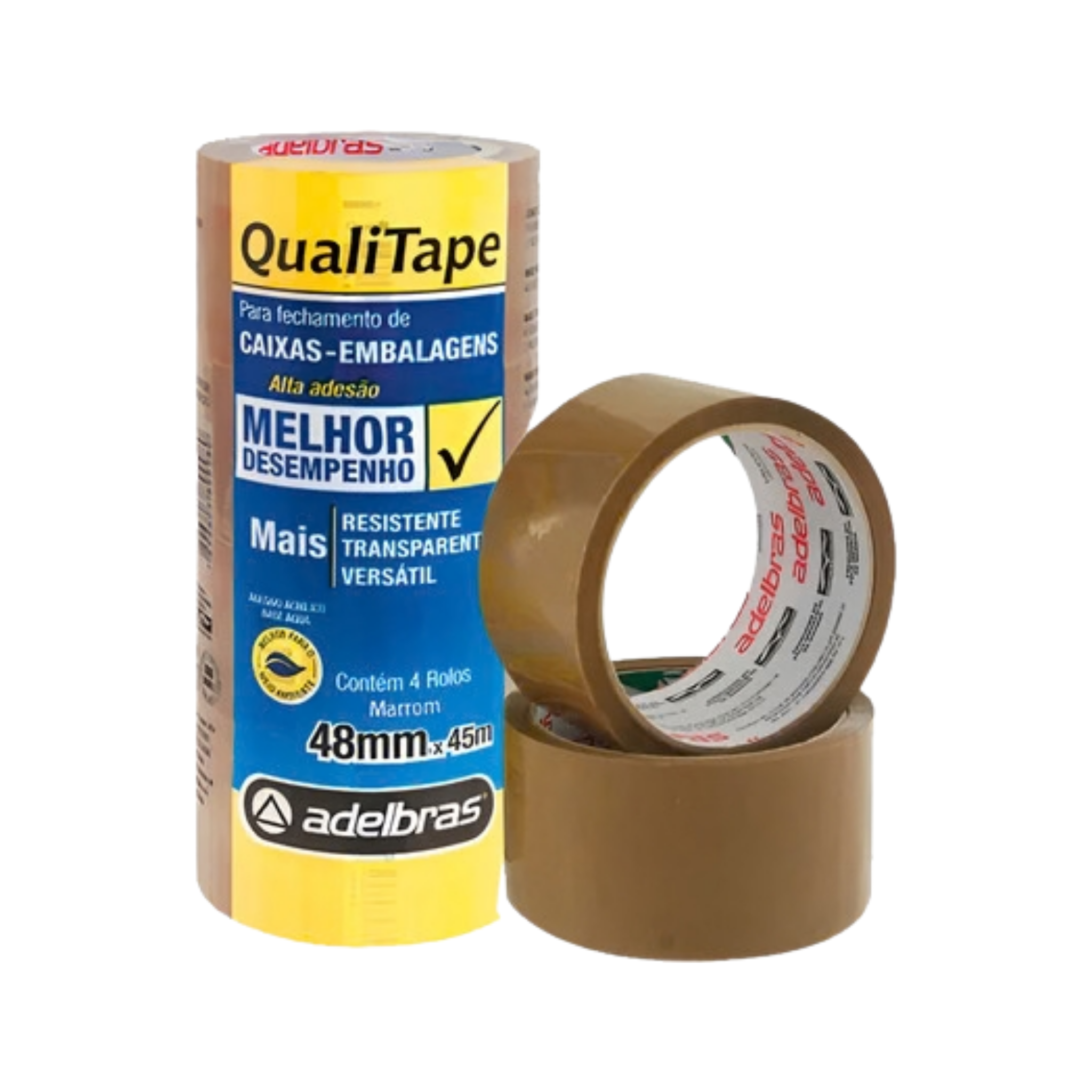 Kit 5 Rolos – Fita Marrom Adelbras QualiTape 48mm x 50m para Embalagens