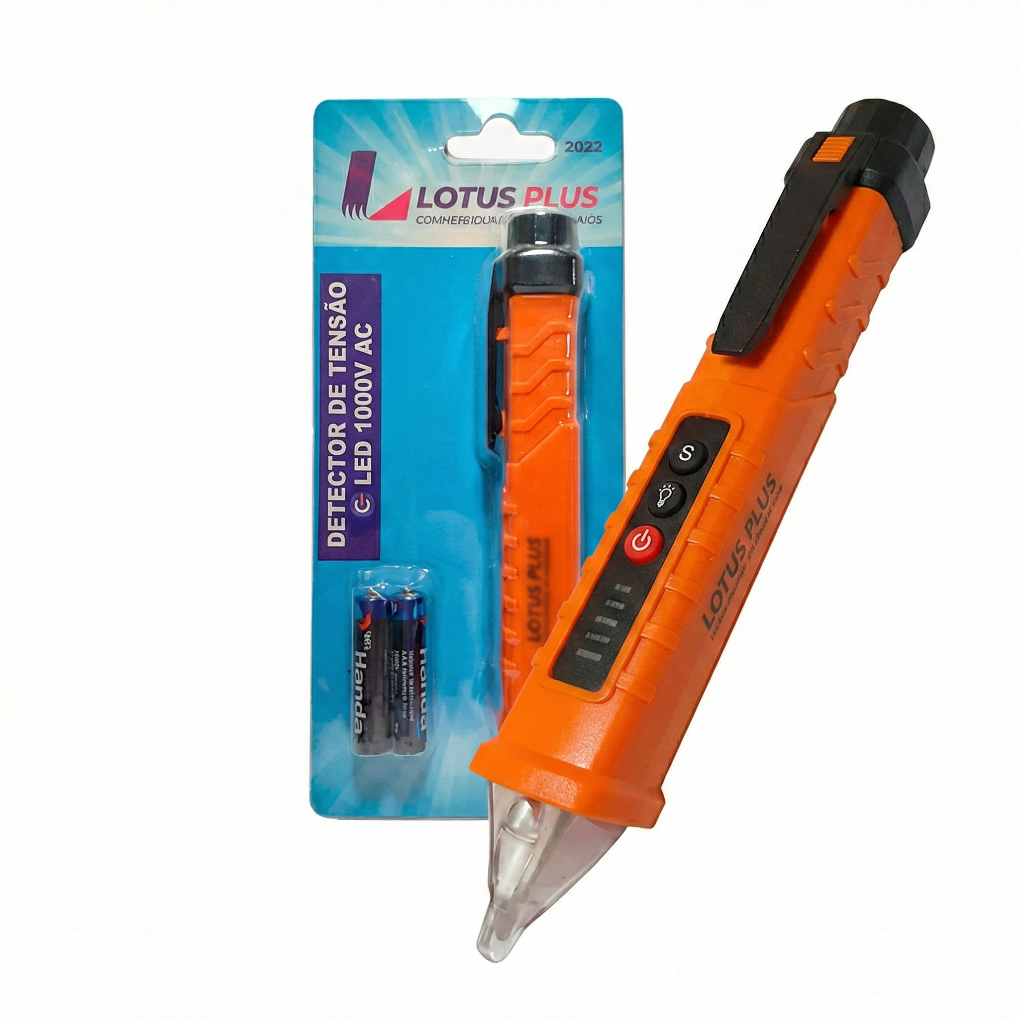 Detector Tensão Lotus Plus 1000V AC LED Sonoro Eletricista Teste Fase + 2 Pilhas AAA - Ref 2854