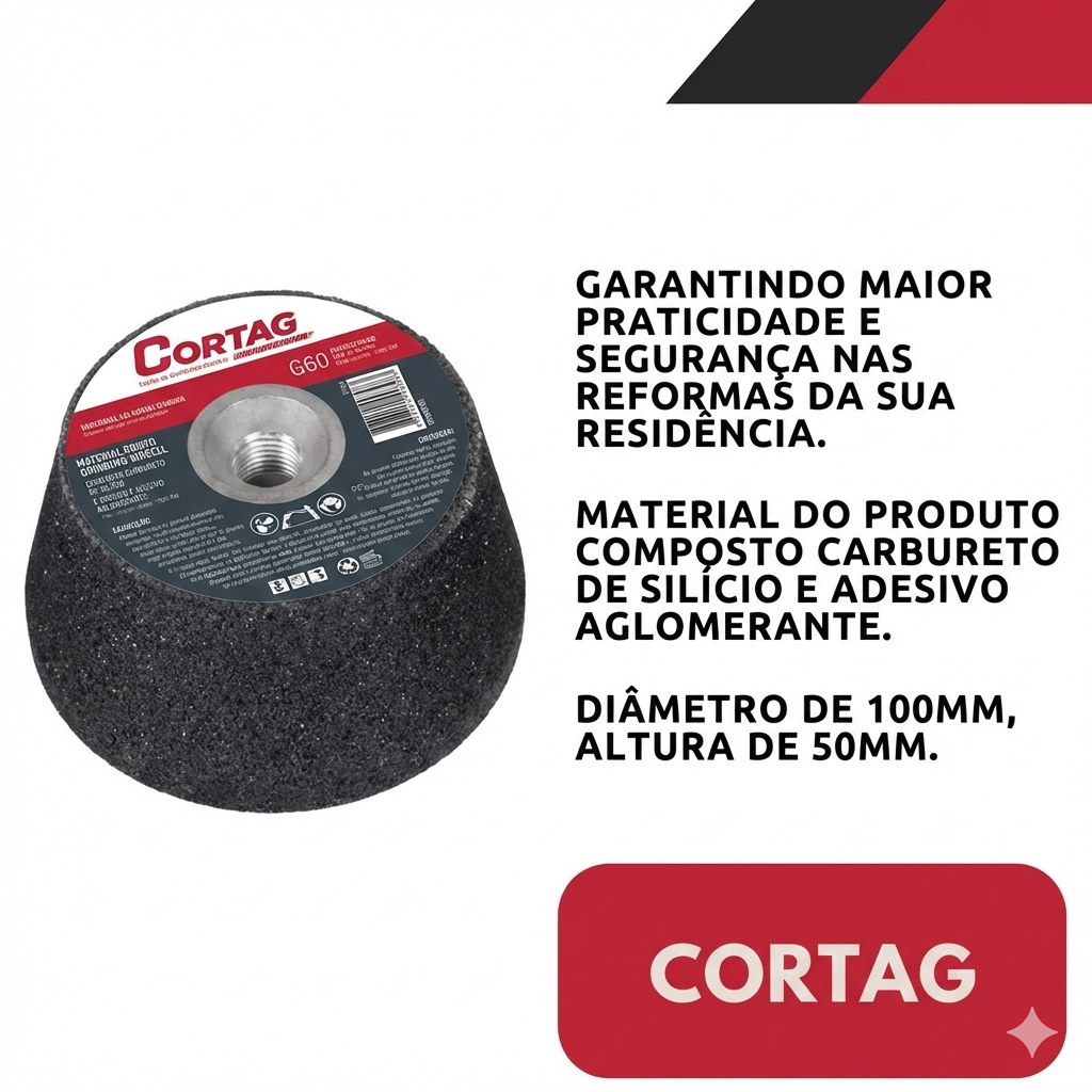 Rebolo Tipo Copo Cônico Cortag G-60 para Esmerilhadeira – Desbaste em Piso e Porcelanato