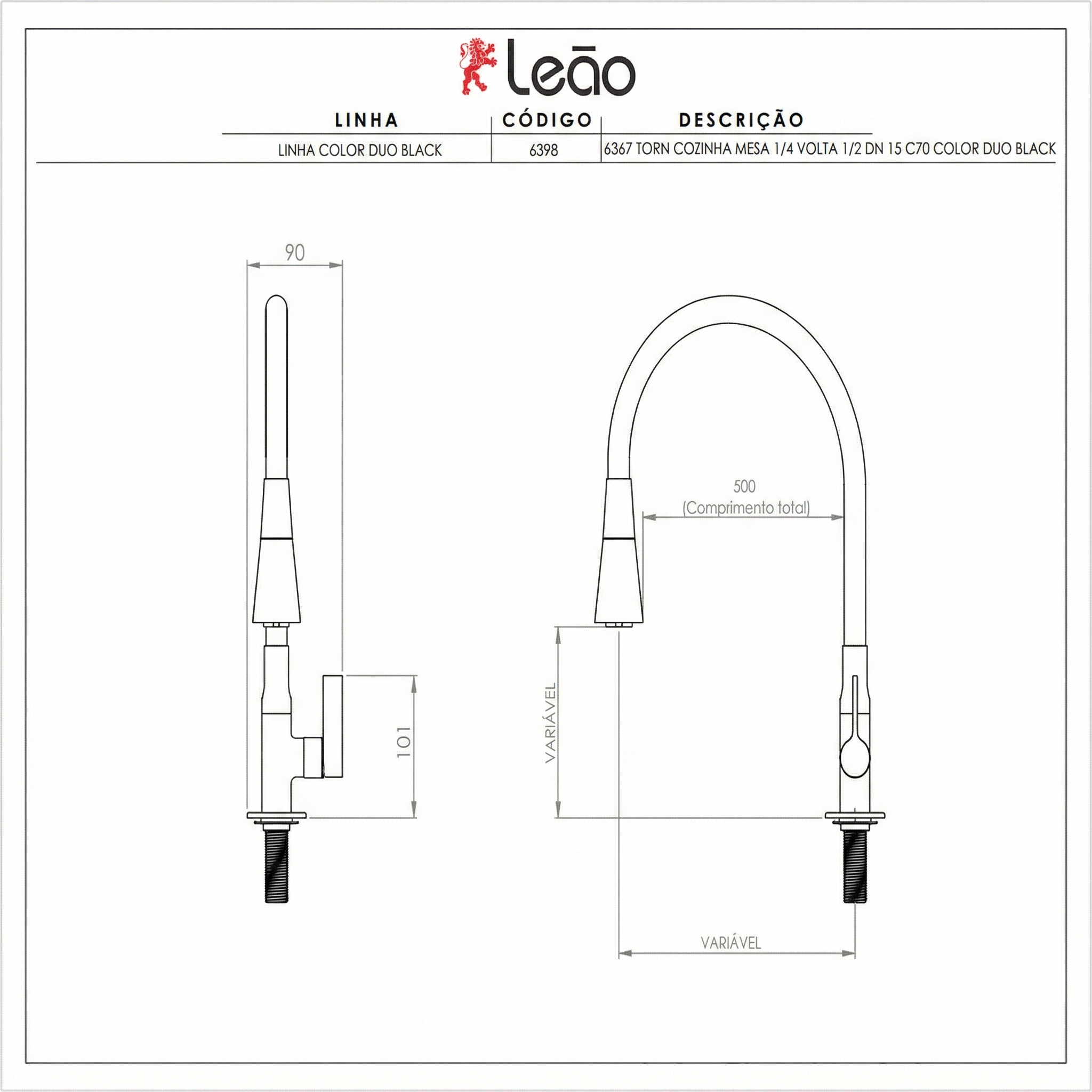 Torneira para Cozinha Bica Móvel Flexível Color Duo 1/4 de Volta - Leão Metais
