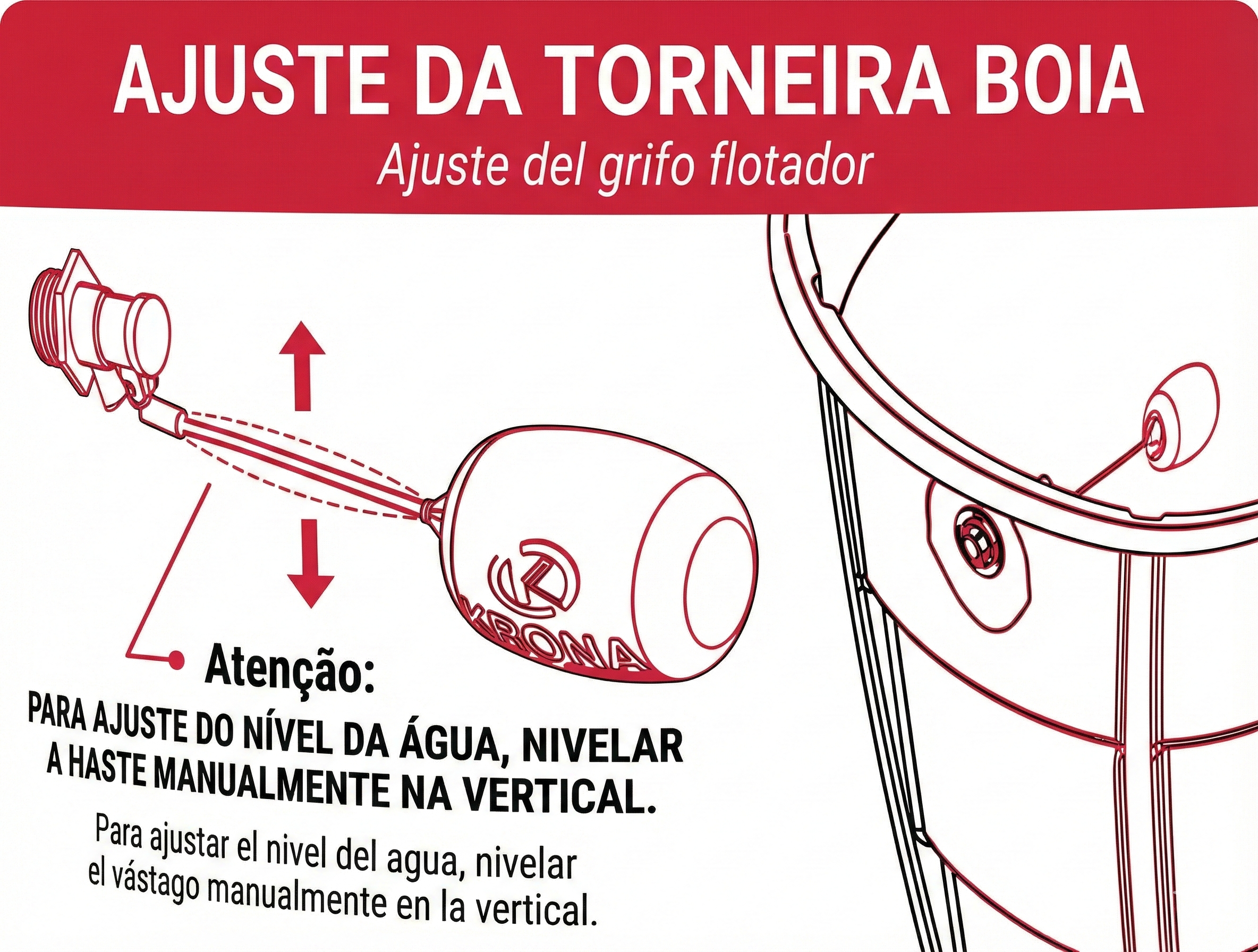 Torneira de Bóia para Bebedouro Krona 1/2" Pequena - Haste Ajustável
