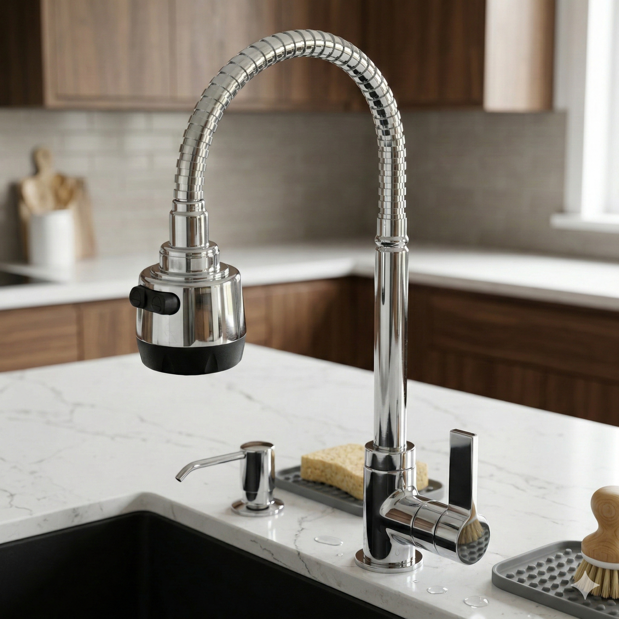 Torneira para Cozinha de Mesa Bica Flexível Gourmet 1/4 de Volta C70 Cromada