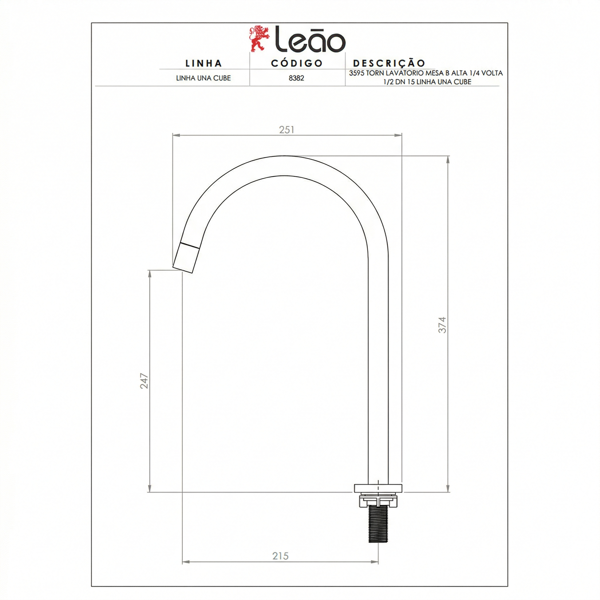 Torneira para Lavatório de Mesa Bica Alta 1/4 de Volta Una Cube Cromada - Leão Metais