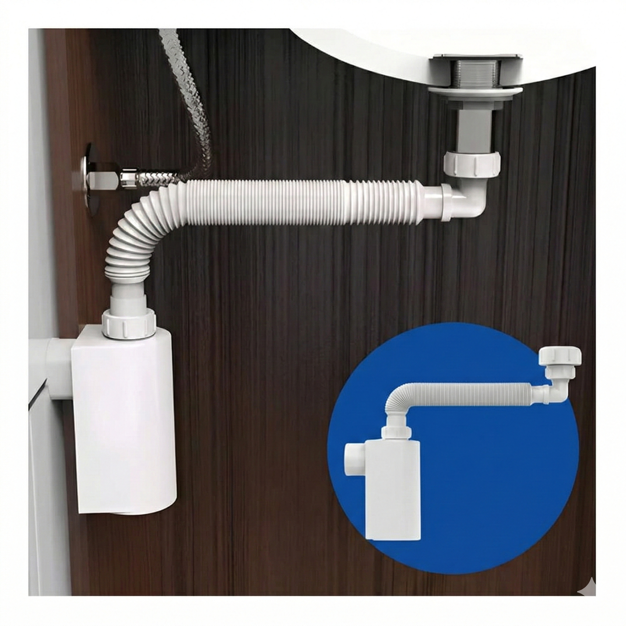Sifão Copo Flexível Branco para Lavatório 7/8" com Canopla - Blukit