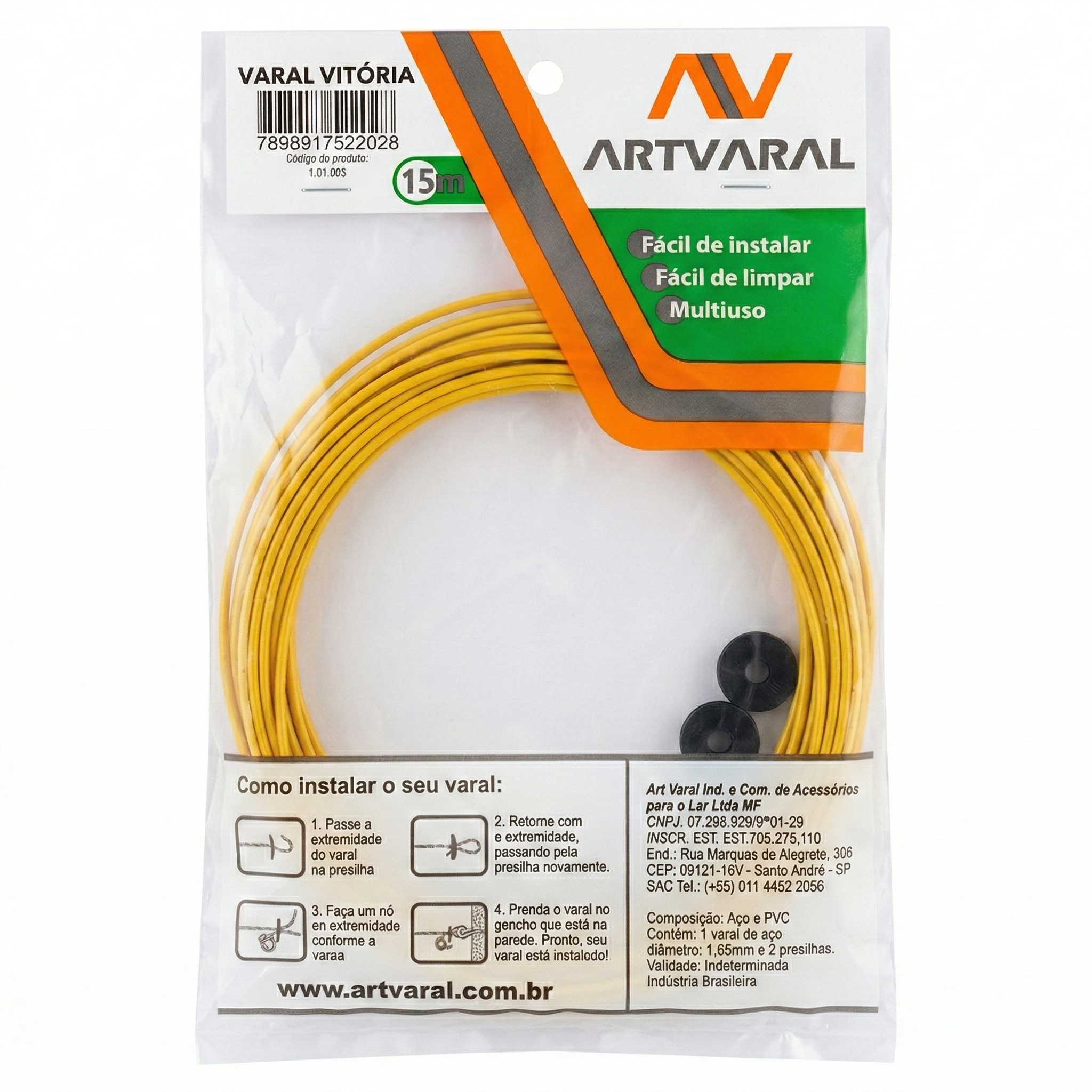 Varal de Fio de Aço Revestido em PVC Artvaral Vitória 1,65mm - Opções 10m, 15m ou 20m