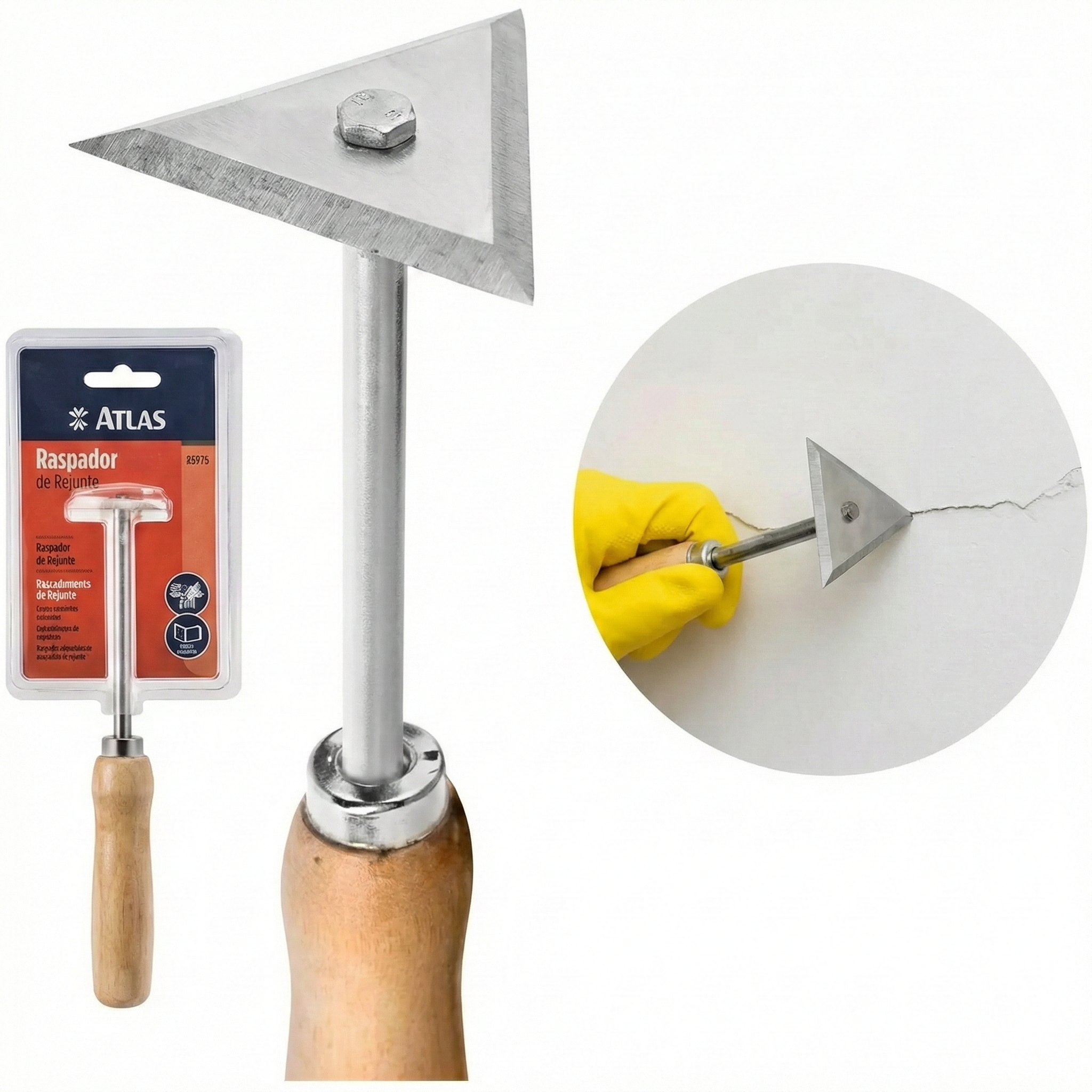 Abre Trinca Atlas 60x60mm Triangular Lâmina Aço Cabo Madeira Ref 375 Pintor
