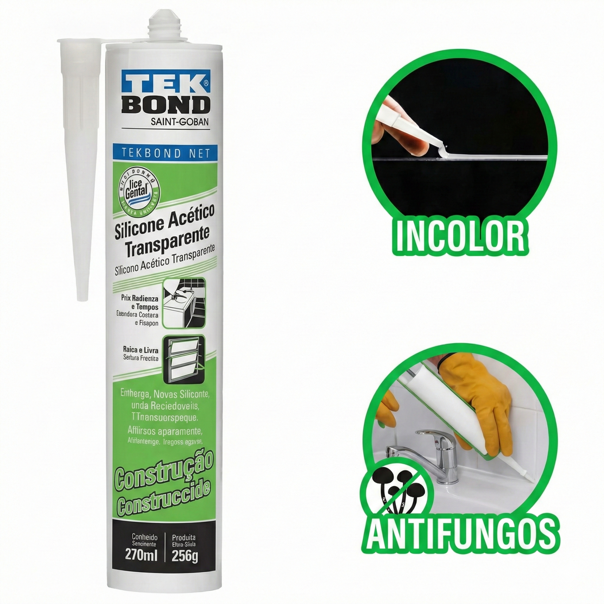 Silicone Acético Transparente TekBond 256g / 270ml – Vedação e Selagem Profissional