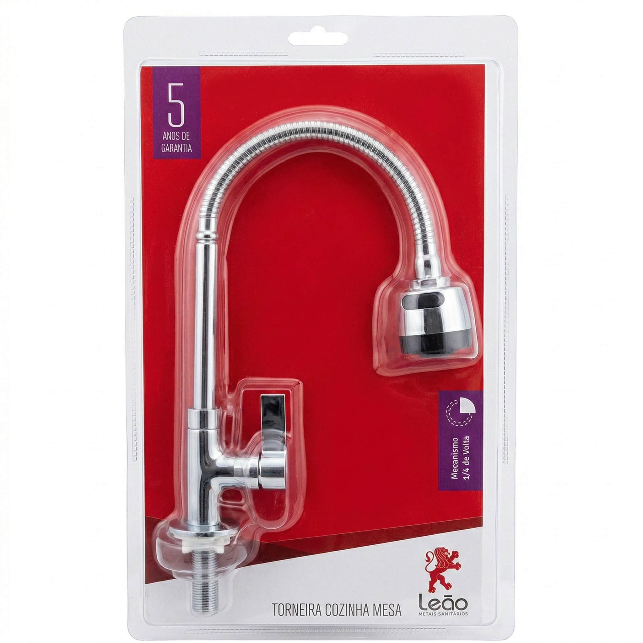 Torneira para Cozinha de Mesa Bica Flexível Gourmet 1/4 de Volta C70 Cromada