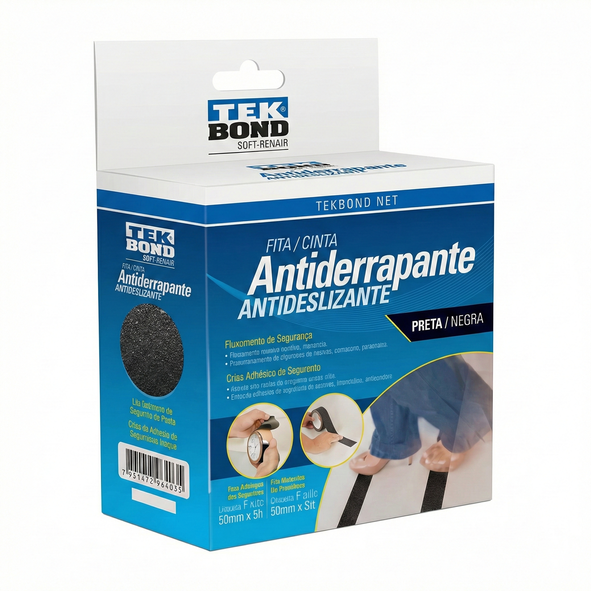 Fita Antiderrapante Preta 50mm x 5m Tekbond - Alta Resistência para Escadas, Rampas e Degraus