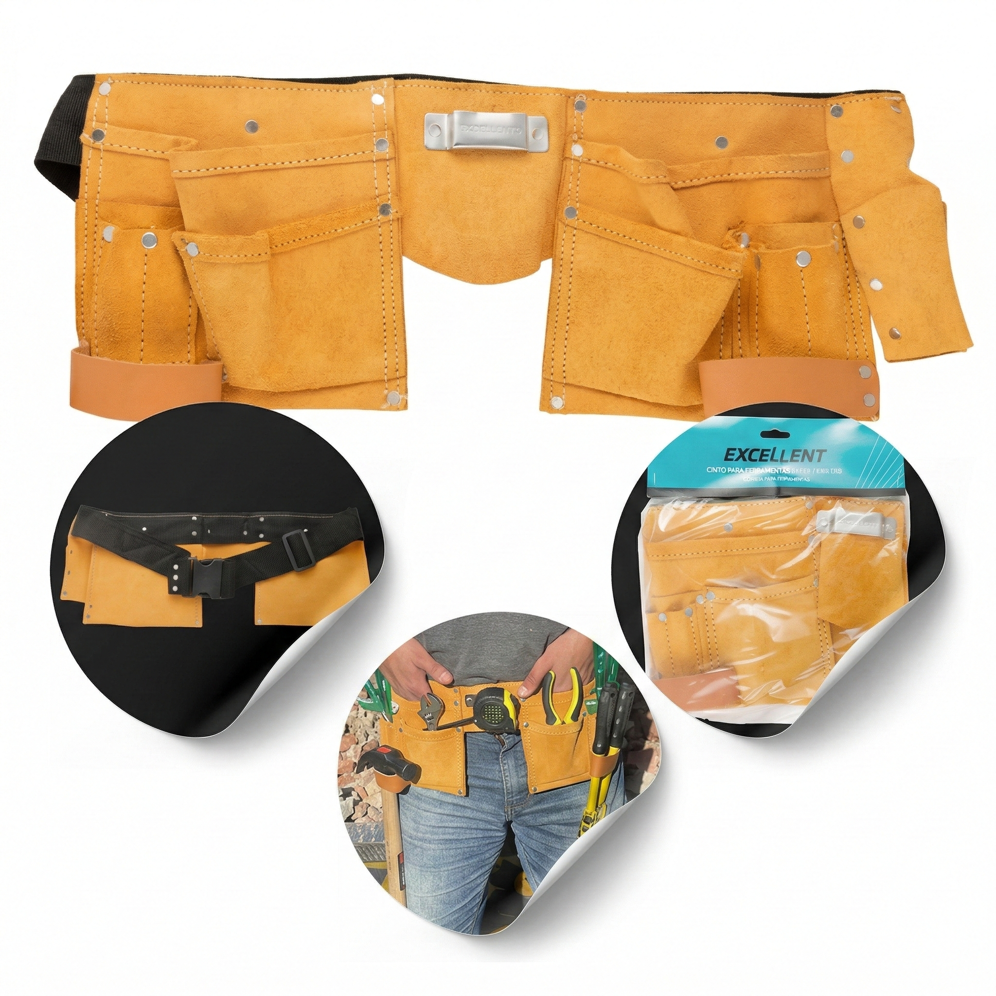 Cinto de Ferramentas Profissional Excellent - 11 Bolsos - Ajustável com Engate Rápido