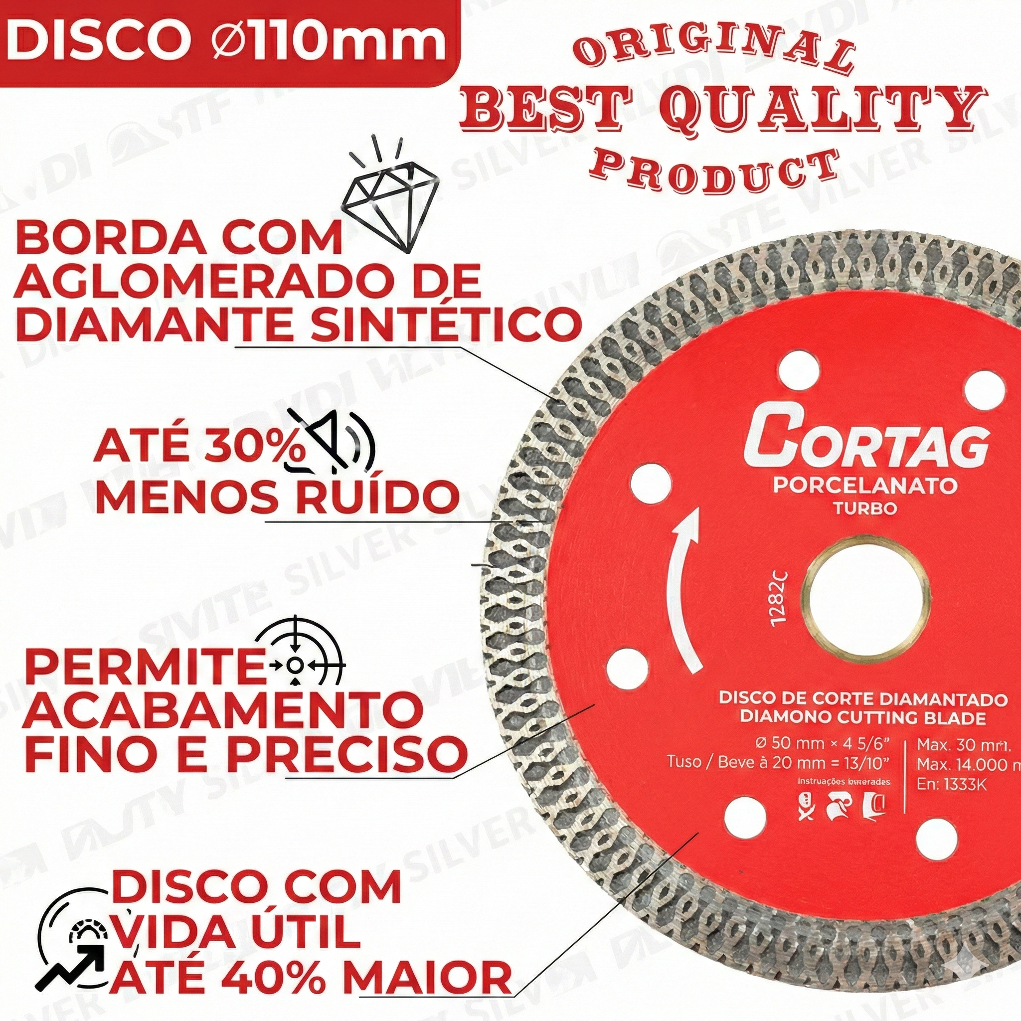 Disco de Corte Diamantado Fino Porcelanato Best Quality Cortag – Vermelho – 110mm