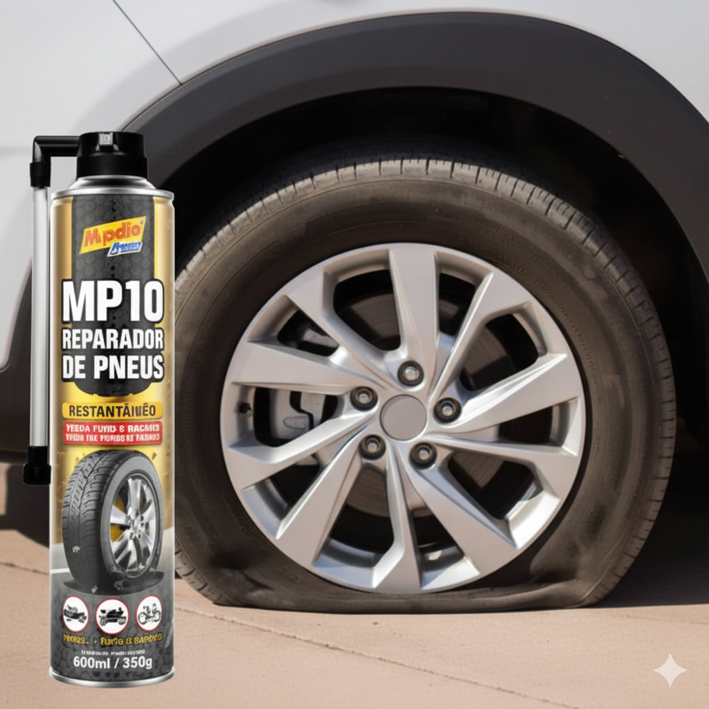 Reparador de Pneu Spray MP10 400ml Mundial Prime Instantâneo Carro Moto Bike