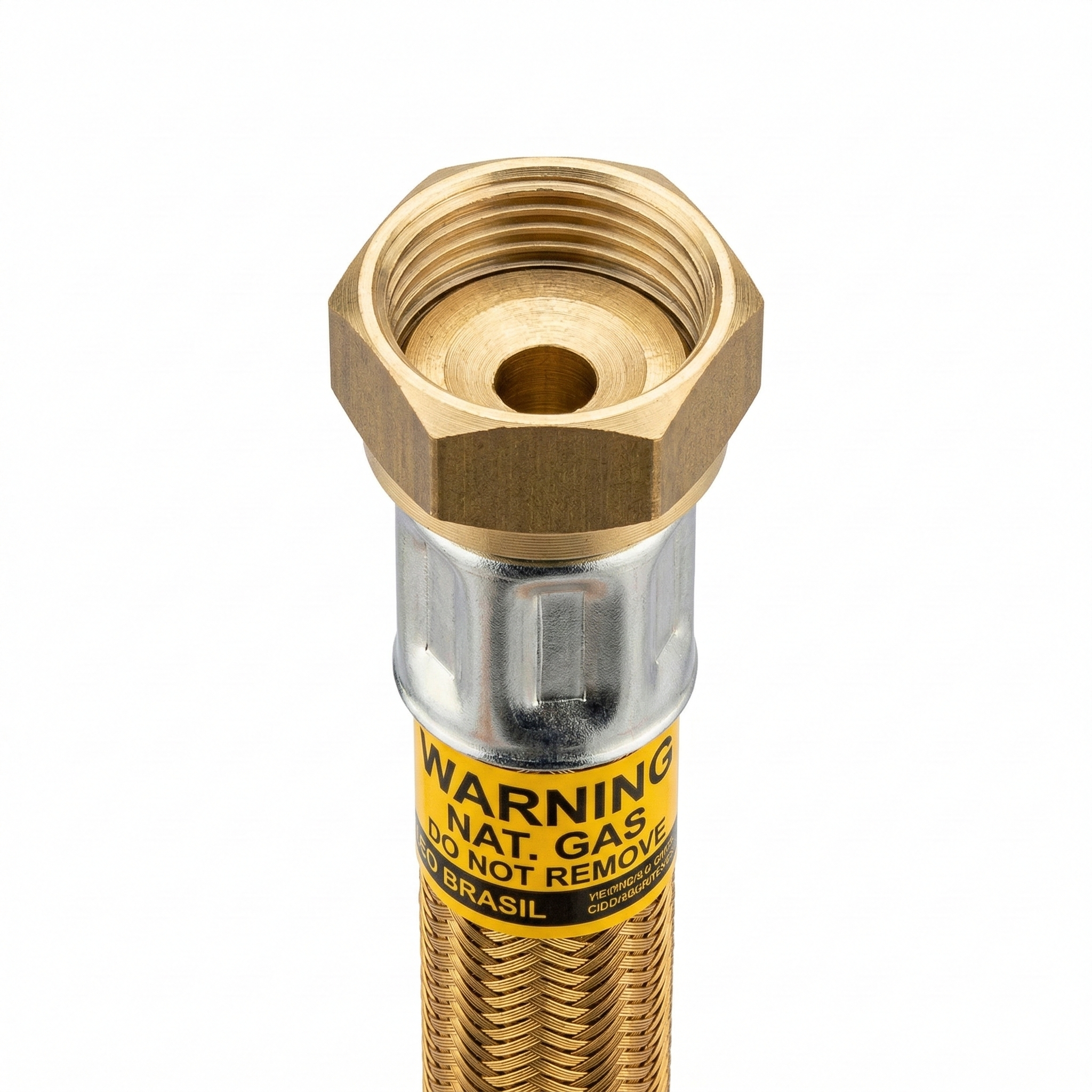 Ligação Flexível Metálica para Gás ROCO 1,5m - 1/2" Macho x 1/2" Fêmea em Tombak - Ref: 3077