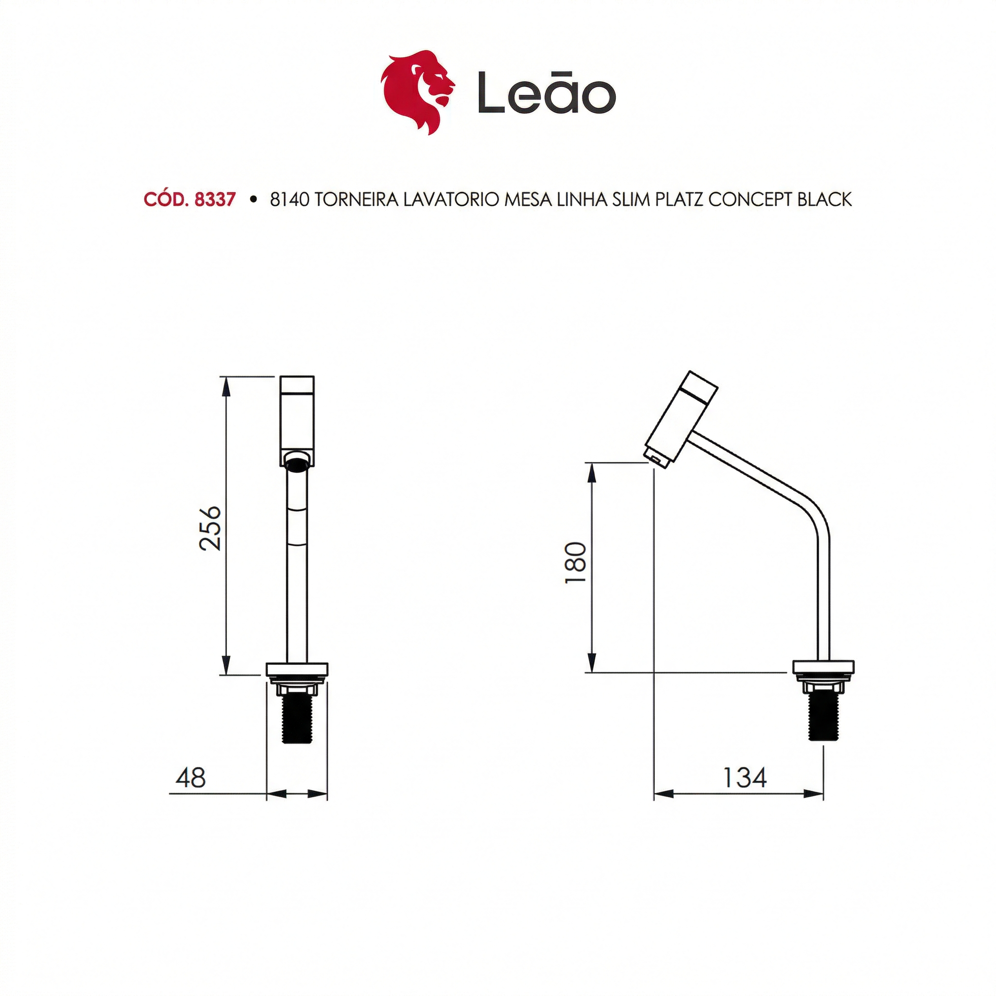 Torneira para Lavatório de Mesa Slim Platz Preto Fosco (Matte Black) - Leão Metais 8140