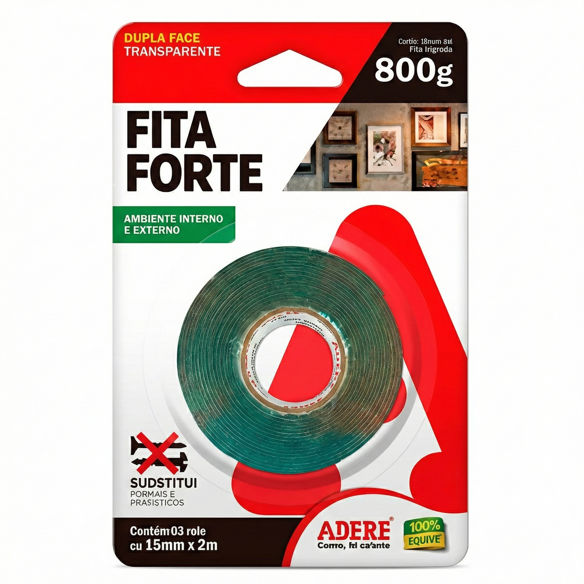 Fita Dupla Face Transparente Fita Forte Adere 19mm x 2m – Suporta até 800g