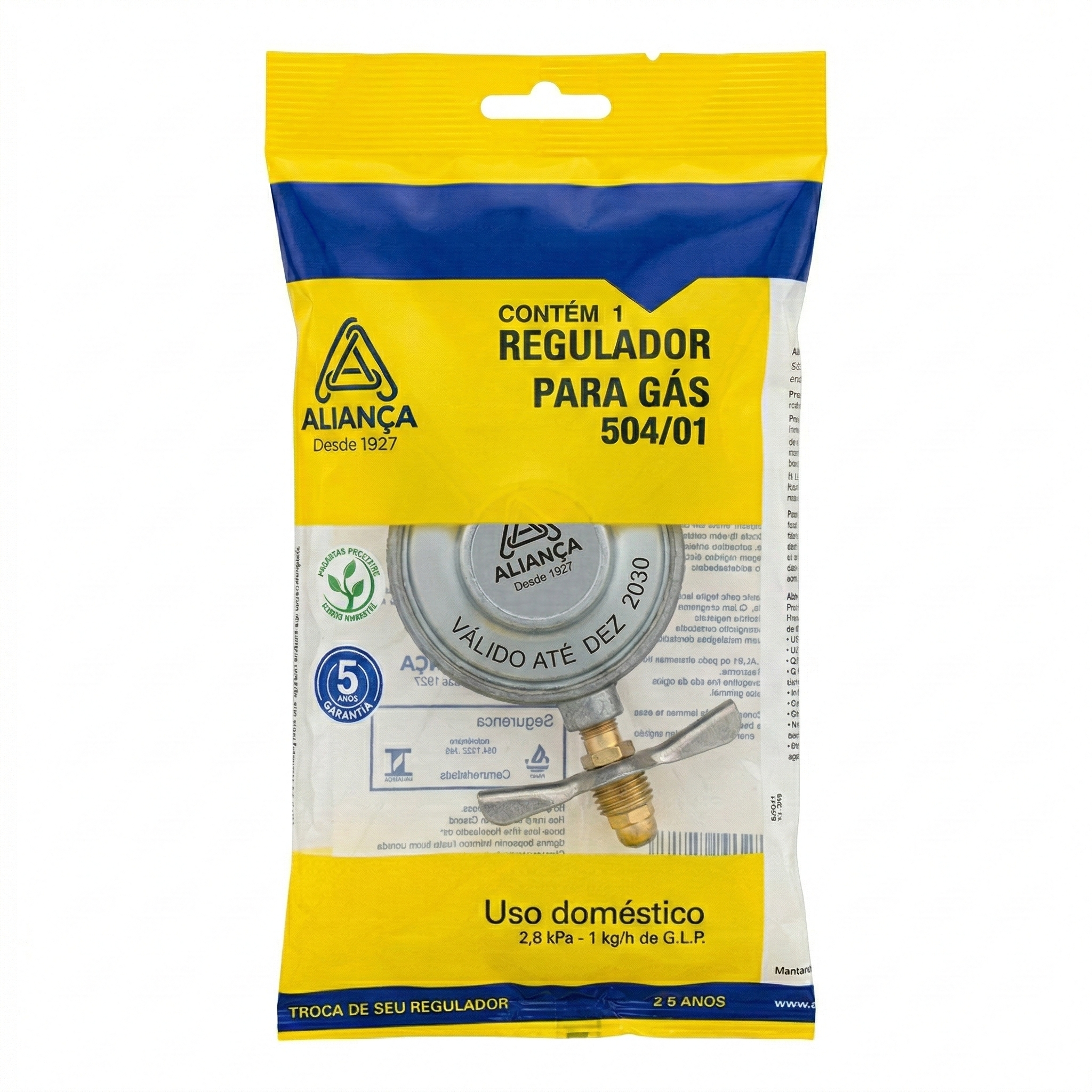 Regulador de Gás GLP Aliança 504/01 Baixa Pressão 1kg/h Doméstico - Original
