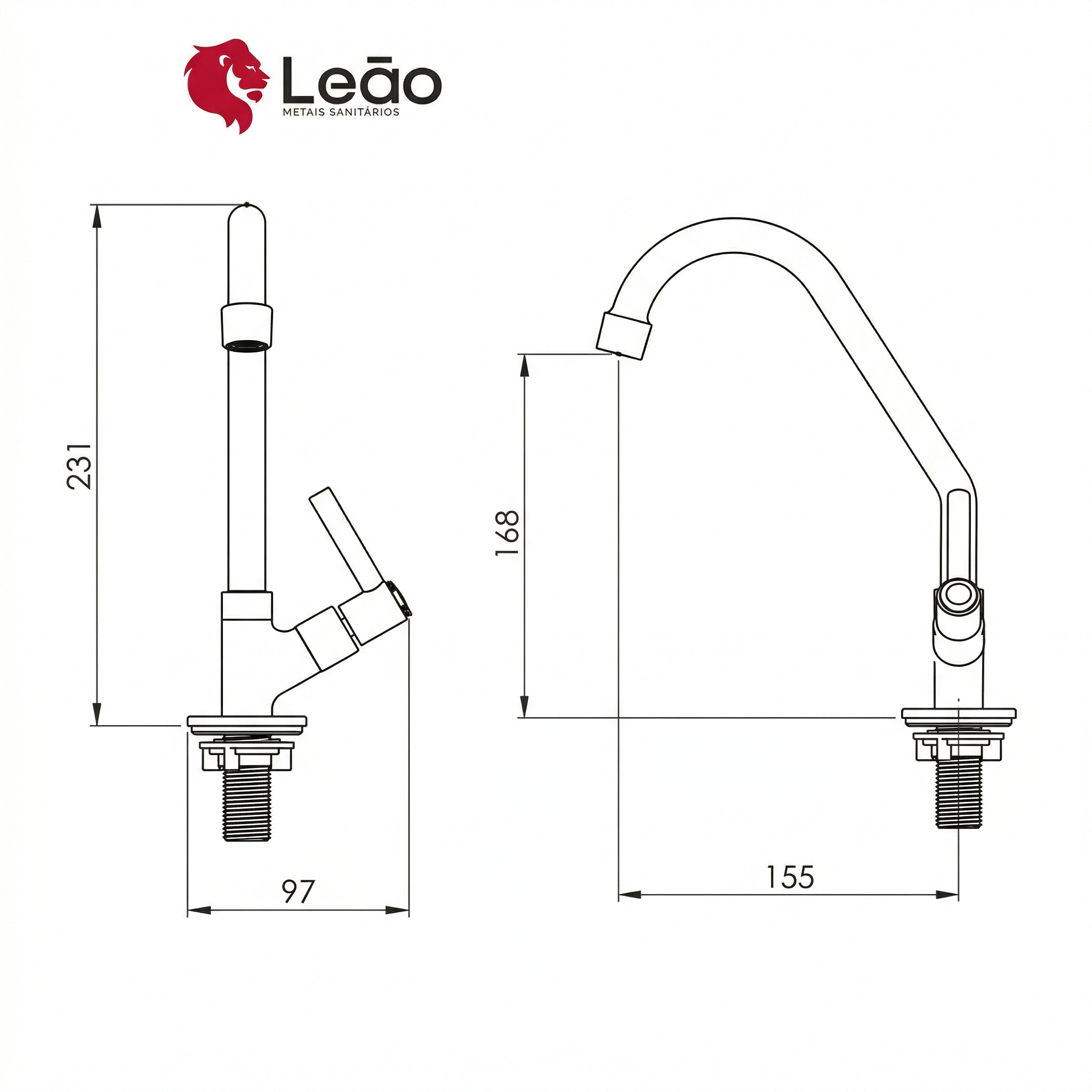 Torneira para Cozinha de Mesa Bica Alta com Alavanca 1/4 de Volta C62 Cromada - Leão Metais