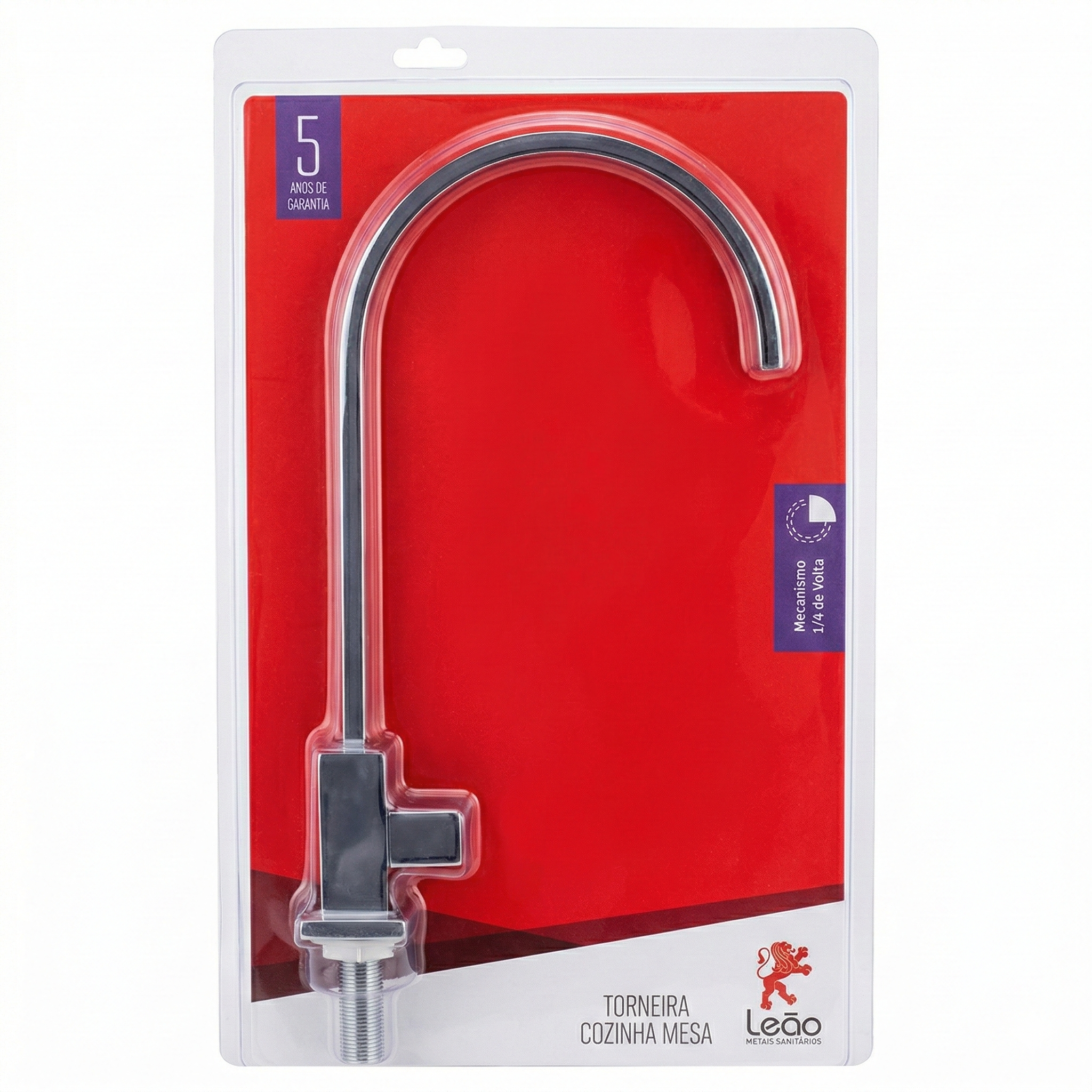 Torneira para Cozinha de Mesa Bica Alta Tubo Quadrado 1/4 de Volta Linha Platz Cromada