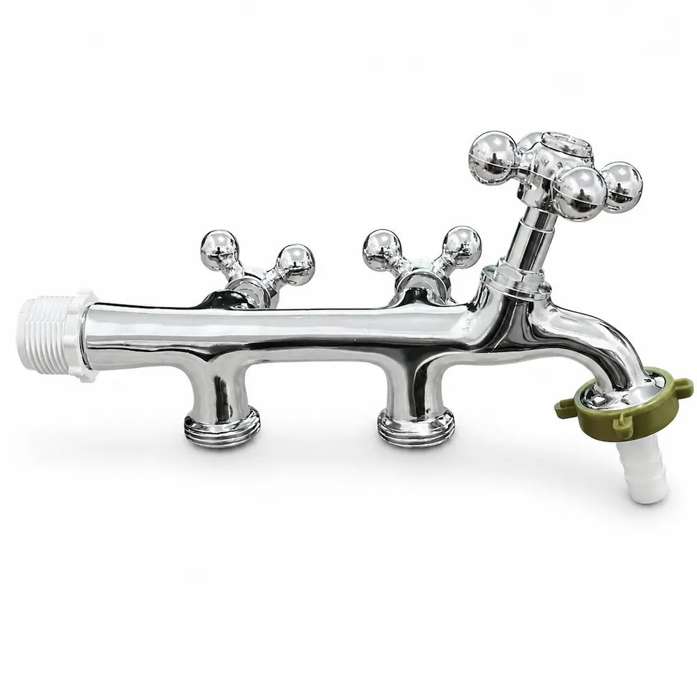Torneira para Tanque e Máquina 3 Saídas Alfa 1/2 Metal com Volantes ABS Cod. 1131