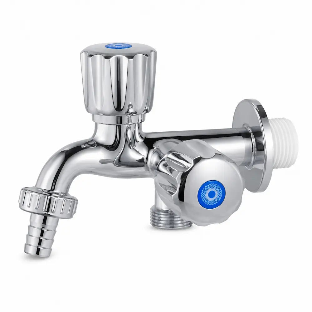 Torneira para Tanque e Máquina Alfa ABS 1/4 Volta Cromada Dupla Saída