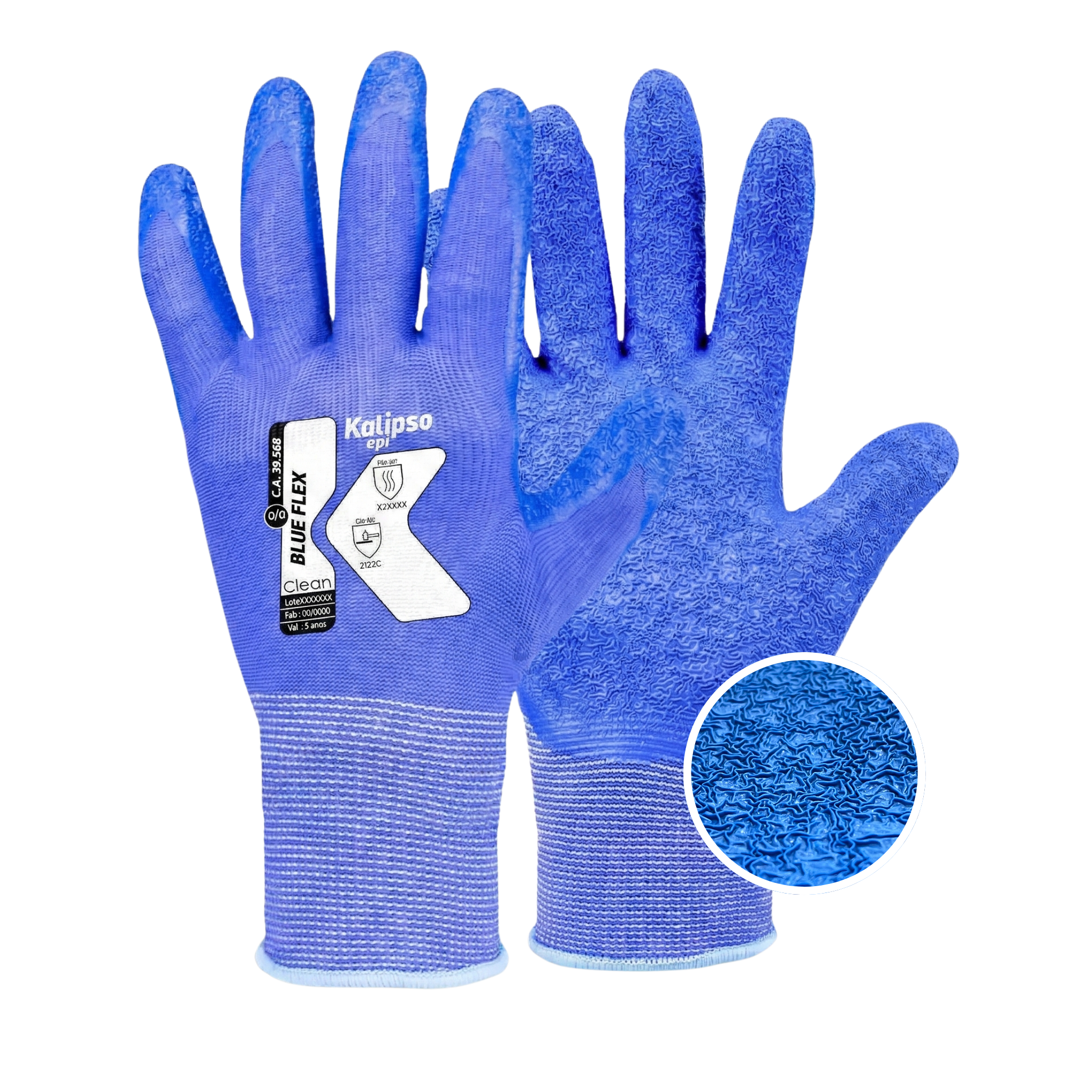 Luva de Segurança Kalipso Blue Flex Tricotada com Banho de Látex Corrugado
