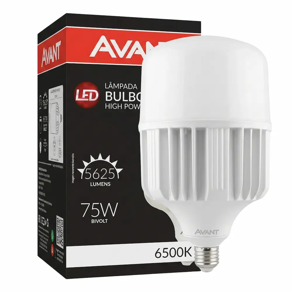 Lâmpada LED Bulbo High Power Avant 75W E27 Bivolt 6500K Luz Branca Fria – 5625 Lúmens Alta Potência