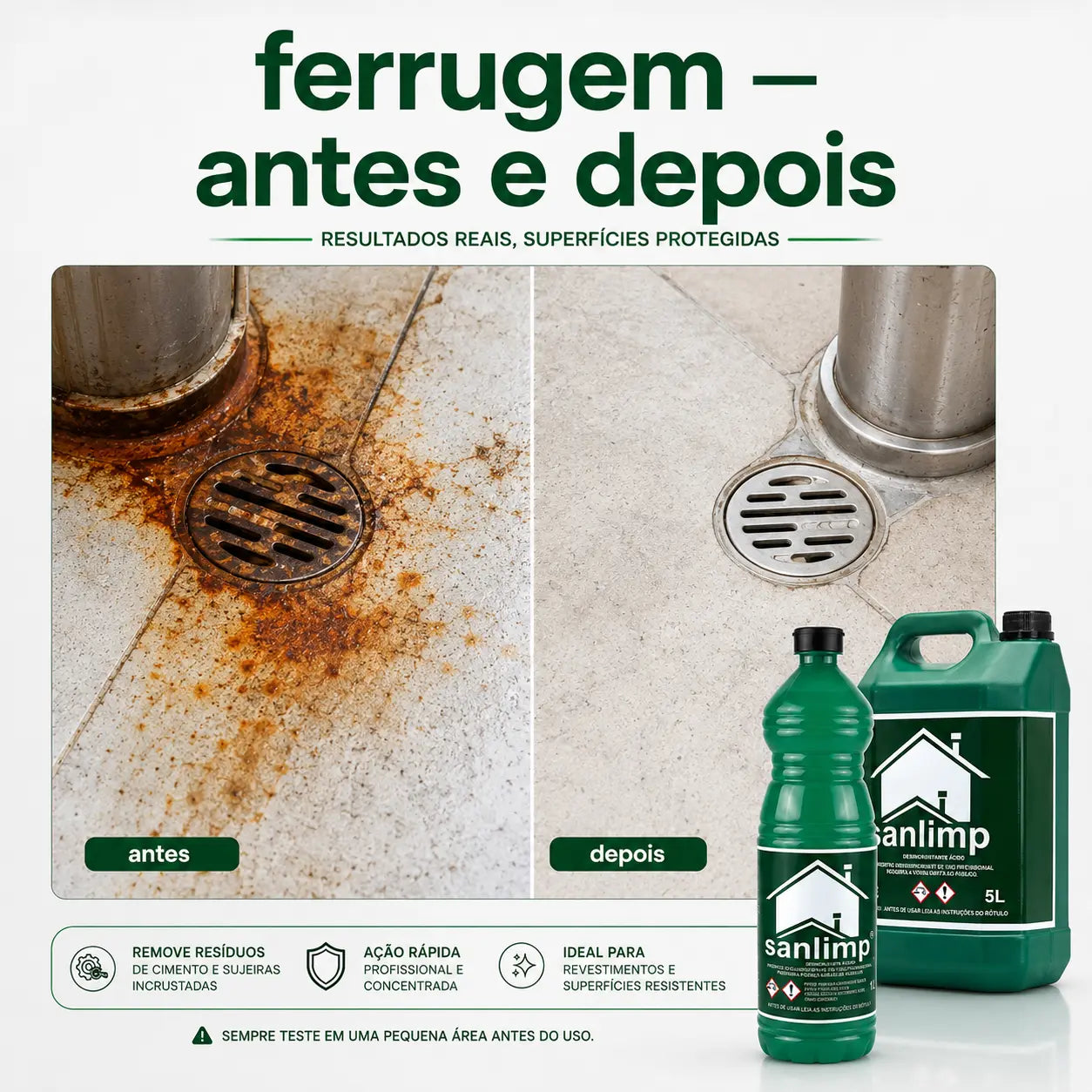 Sanlimp Desincrustante Ácido Pós-Obra – Resíduos de Cimento | 1L e 5L