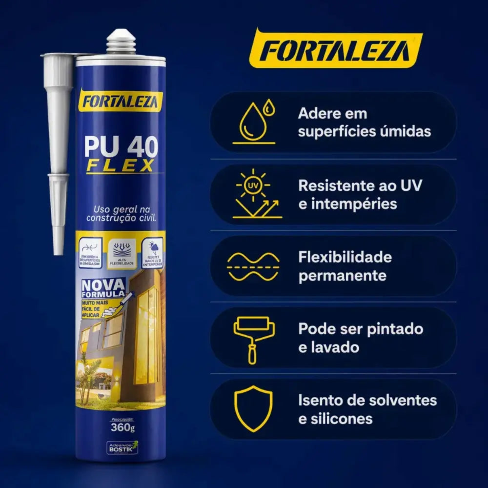 Adesivo PU40 Flex Fortaleza Cinza 360g Selante Poliuretano Alta Performance