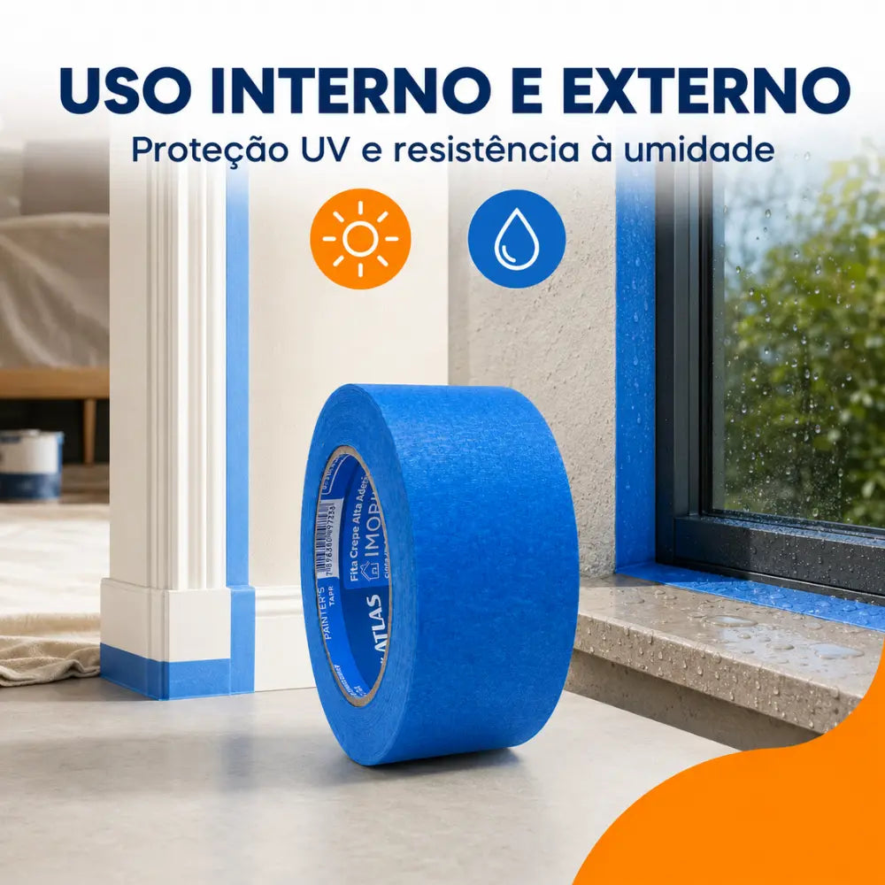 Fita Crepe Imobiliária Atlas Azul 50m com Proteção UV
