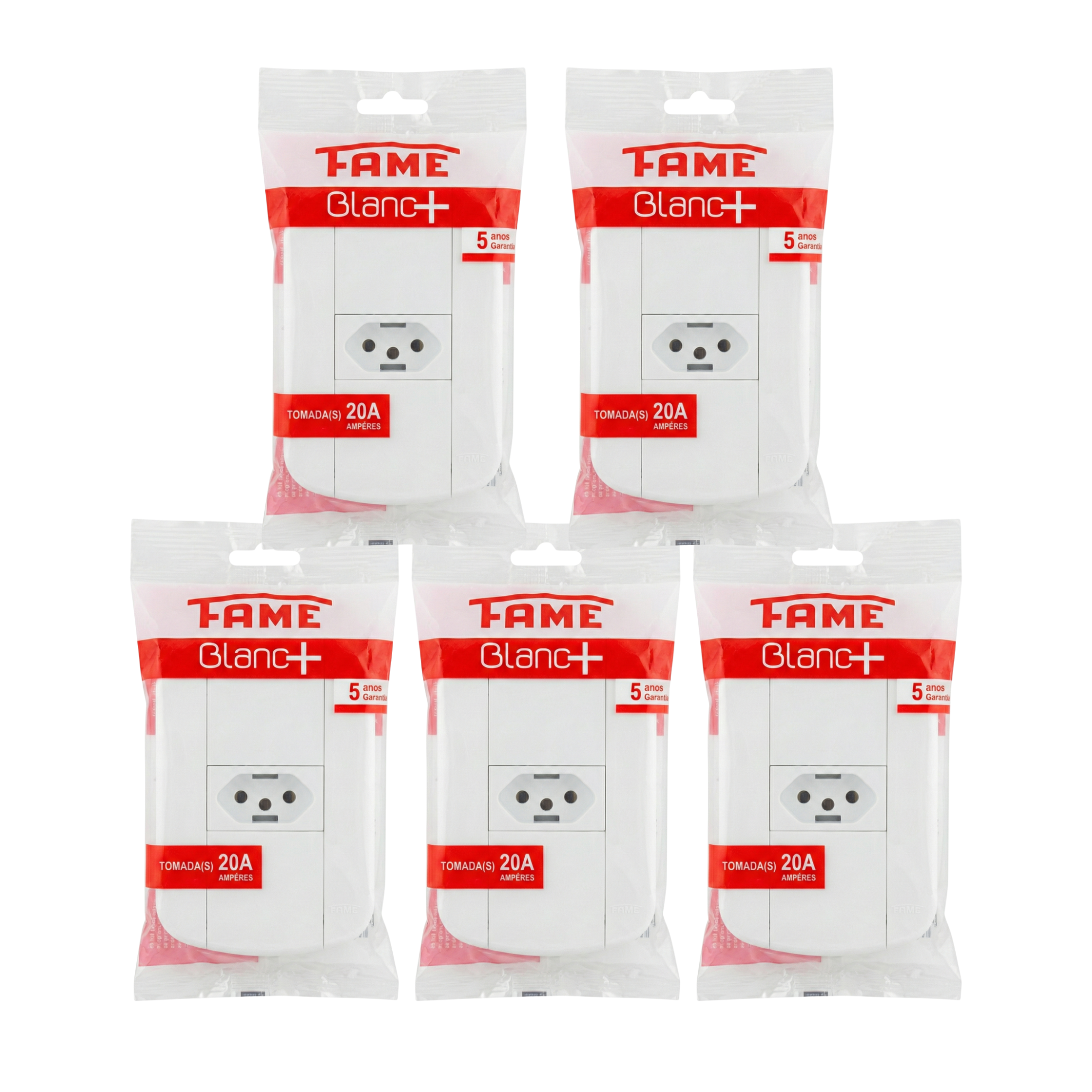 Tomada FAME Blanc+ 20A 250V Completa 4x2 - Padrão 3 Pinos (2P+T) - Placa Branca com Suporte