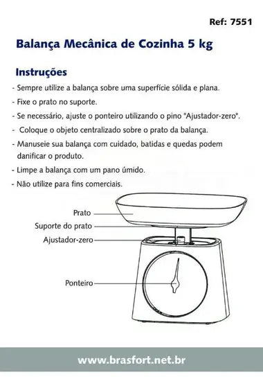 Balança Mecânica Brasfort para cozinha até 5kg 7551