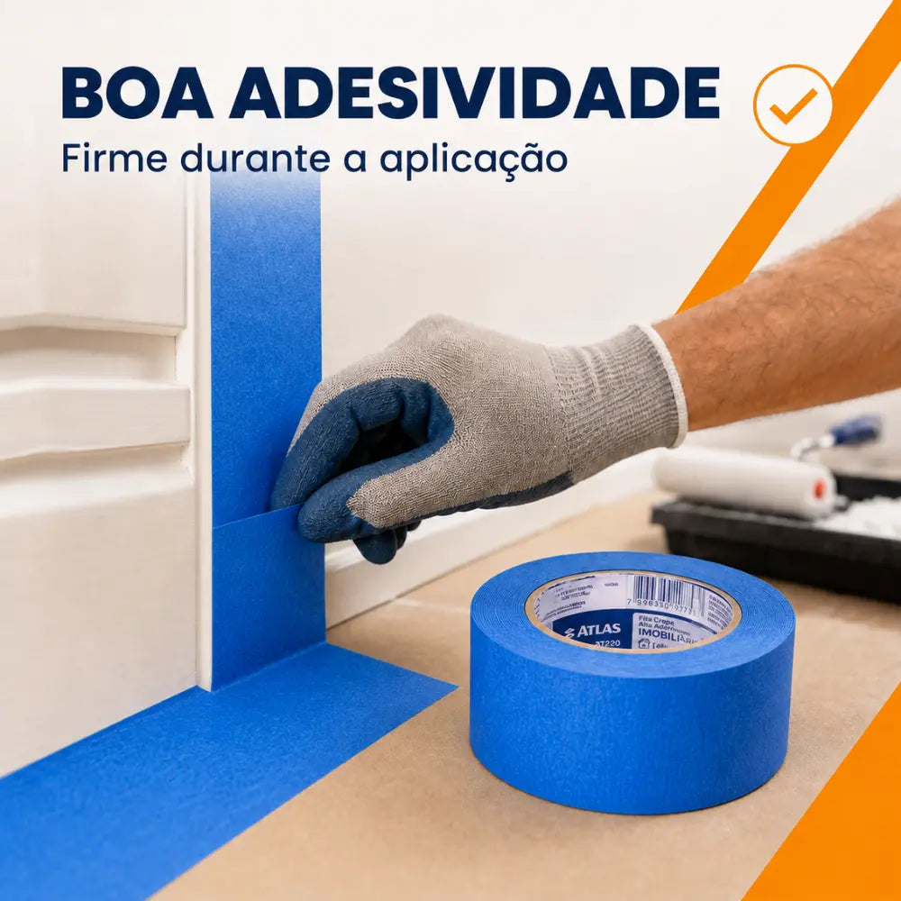 Fita Crepe Imobiliária Atlas Azul 50m com Proteção UV