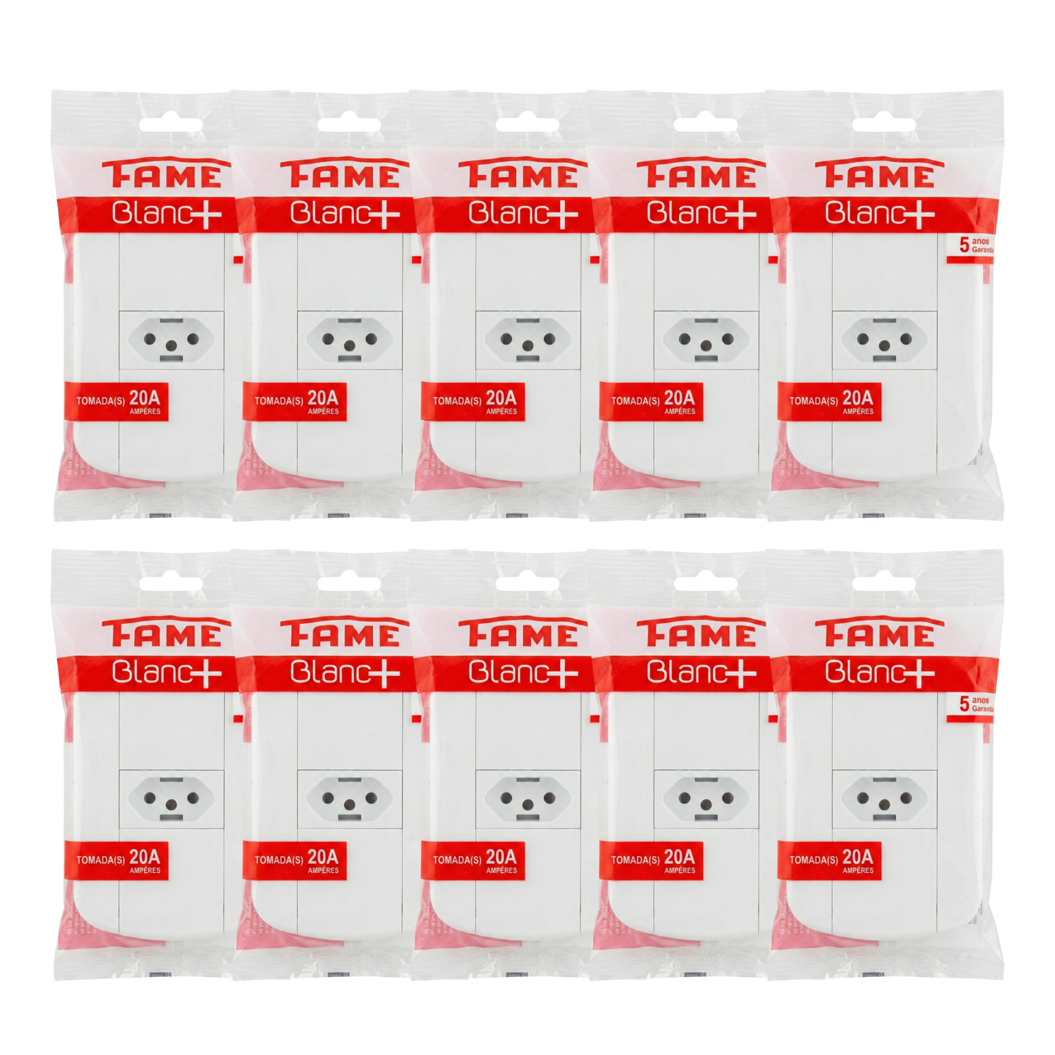 Tomada FAME Blanc+ 20A 250V Completa 4x2 - Padrão 3 Pinos (2P+T) - Placa Branca com Suporte