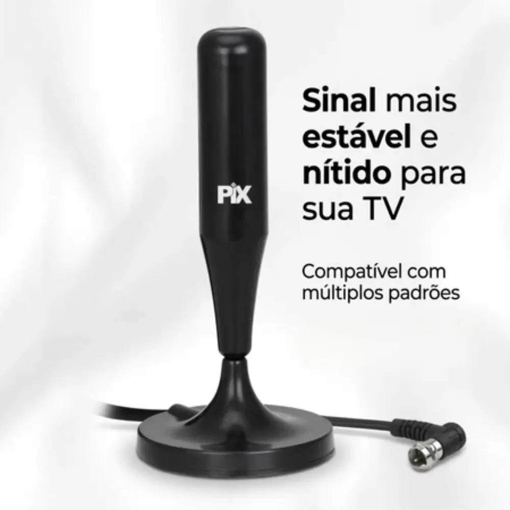 Antena Digital Interna PIX 9506 com Imã Cabo 1,80m HDTV UHF VHF