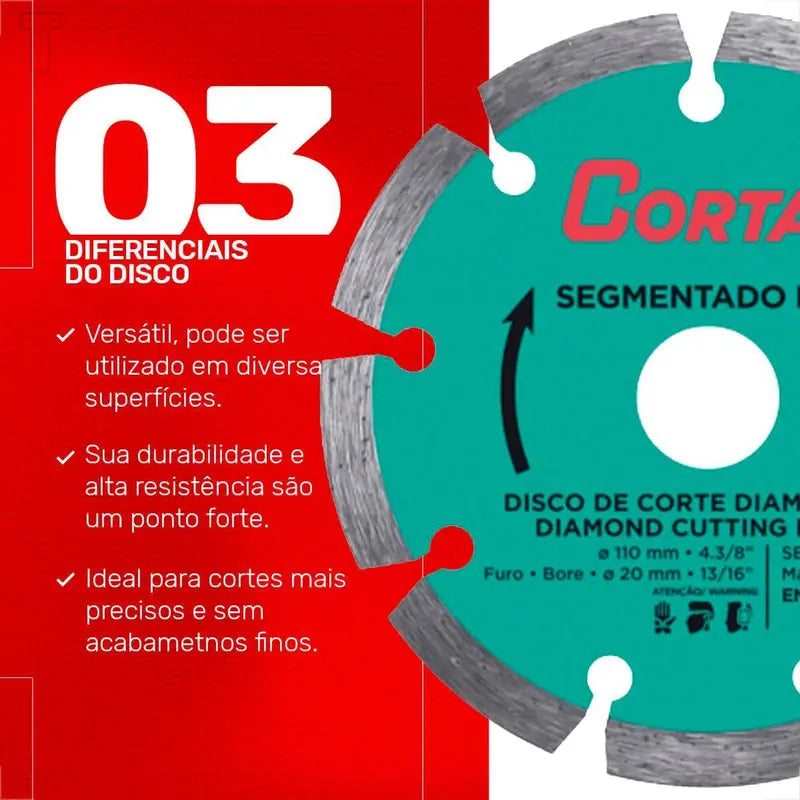 Disco Diamantado Segmentado Eco Cortag 110mm para Concreto e Alvenaria