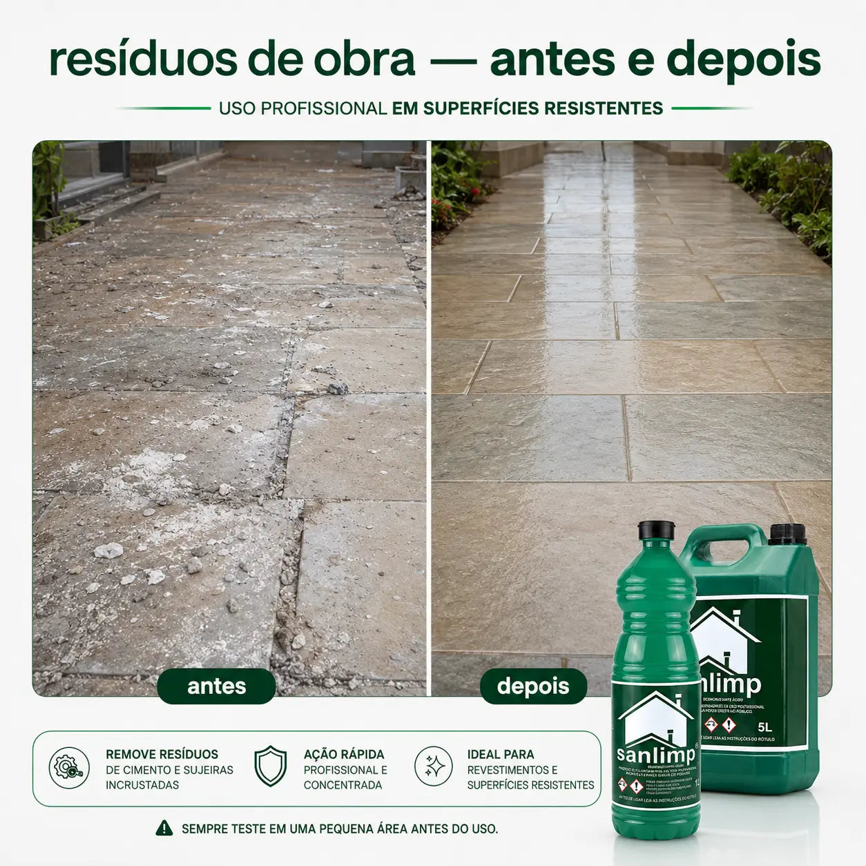 Sanlimp Desincrustante Ácido Pós-Obra – Resíduos de Cimento | 1L e 5L