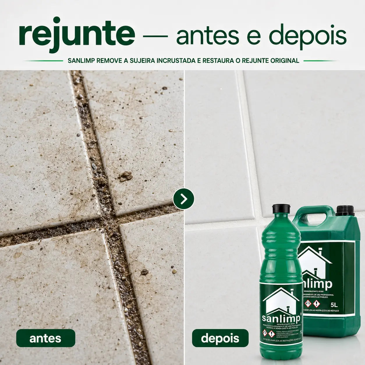 Sanlimp Desincrustante Ácido Pós-Obra – Resíduos de Cimento | 1L e 5L