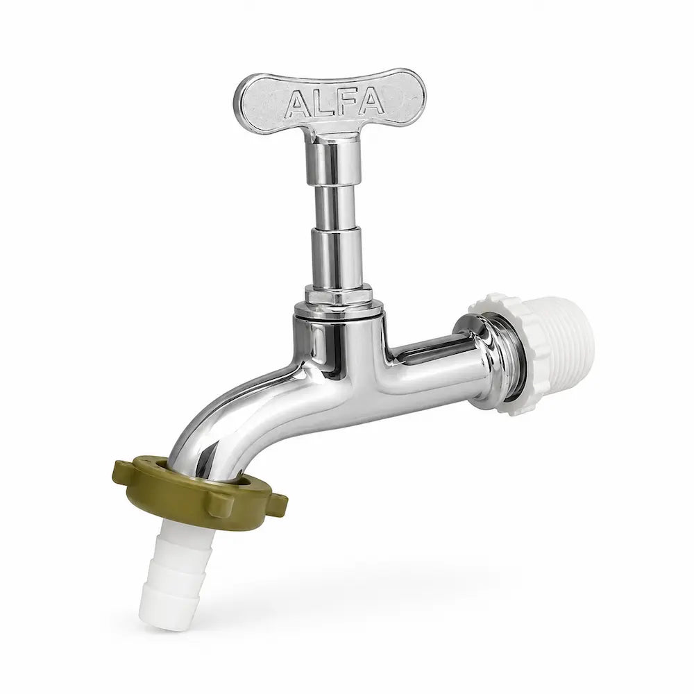 Torneira Jardim Curta CR 1/2 Alfa Metal Cromado com Bico Cod. 1128