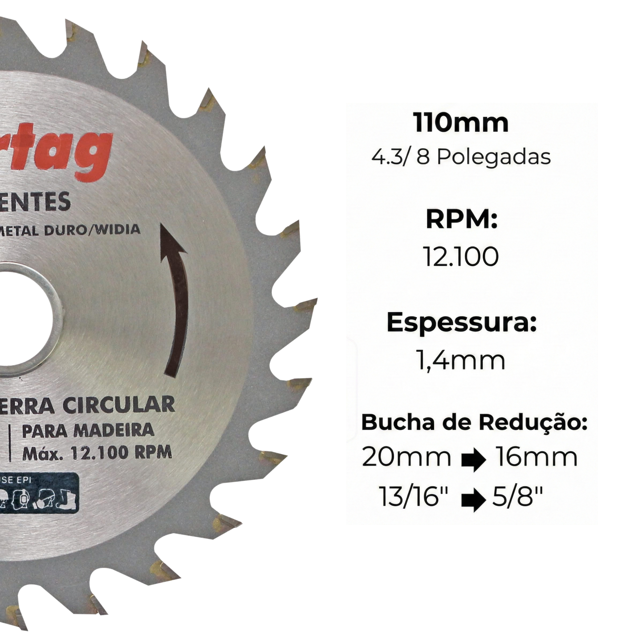 Lâmina de Serra Circular Cortag 24 Dentes 110mm para Madeira