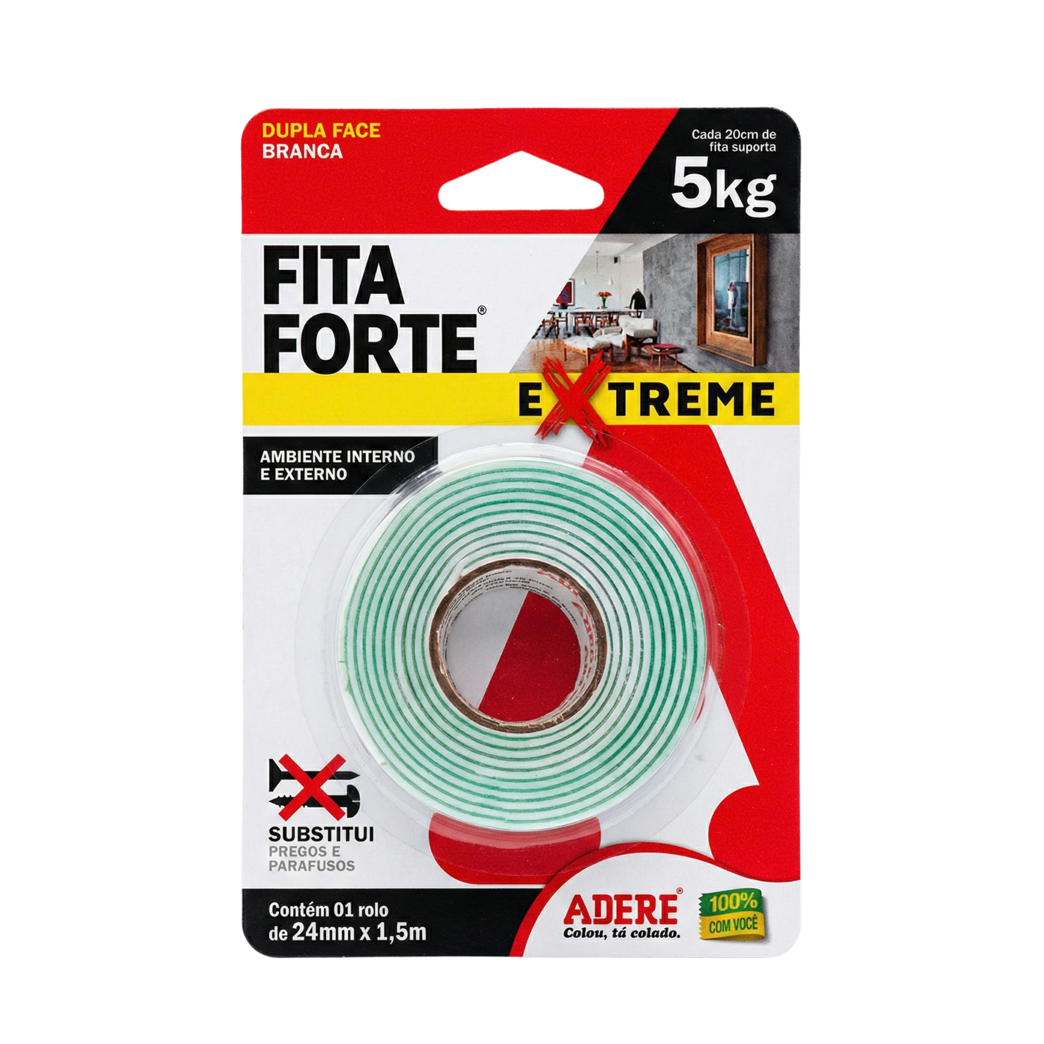 Fita Dupla Face Espuma Extreme Adere 24mm x 1,5m – Fixa Forte 5kg