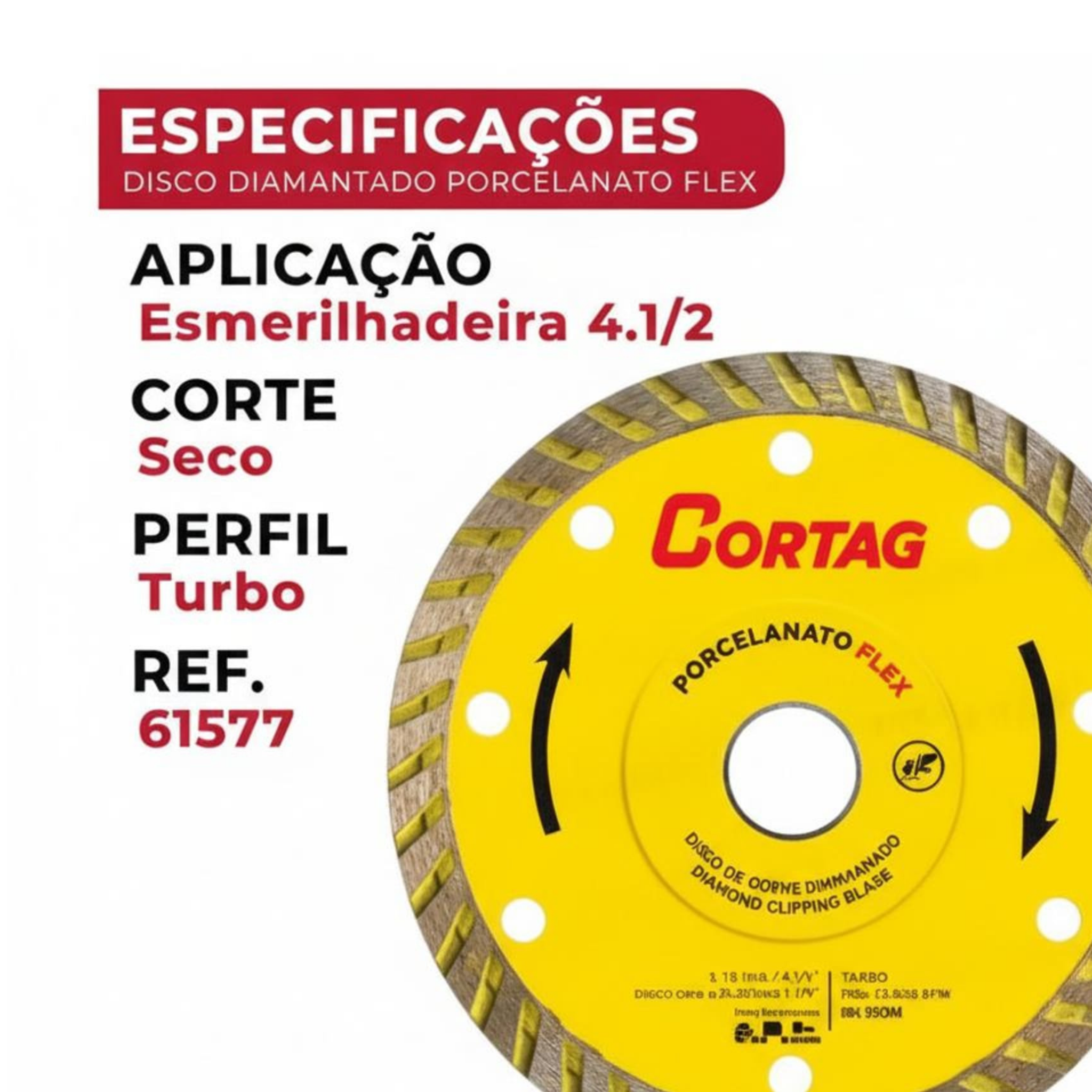 Disco de Corte Diamantado Turbo Cortag Porcelanato – 110mm – Furo 22,22mm