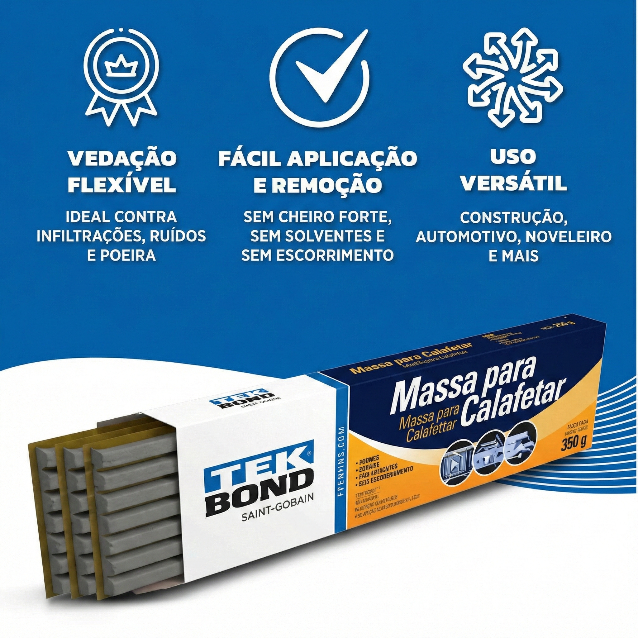 Massa de Calafetar Tekbond Cinza 350g Flexível e Durável