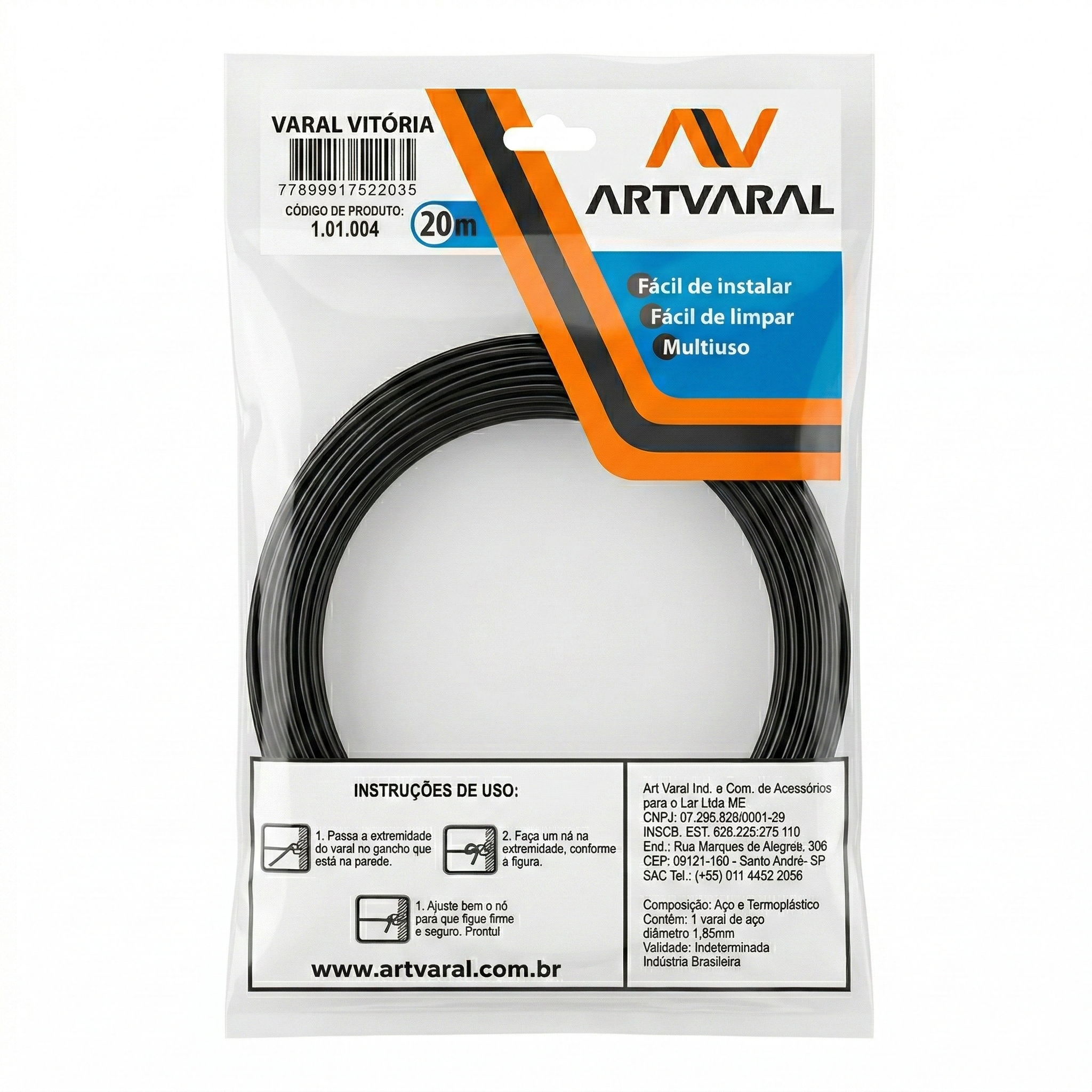 Varal de Fio de Aço Revestido em PVC Artvaral Vitória 1,65mm - Opções 10m, 15m ou 20m