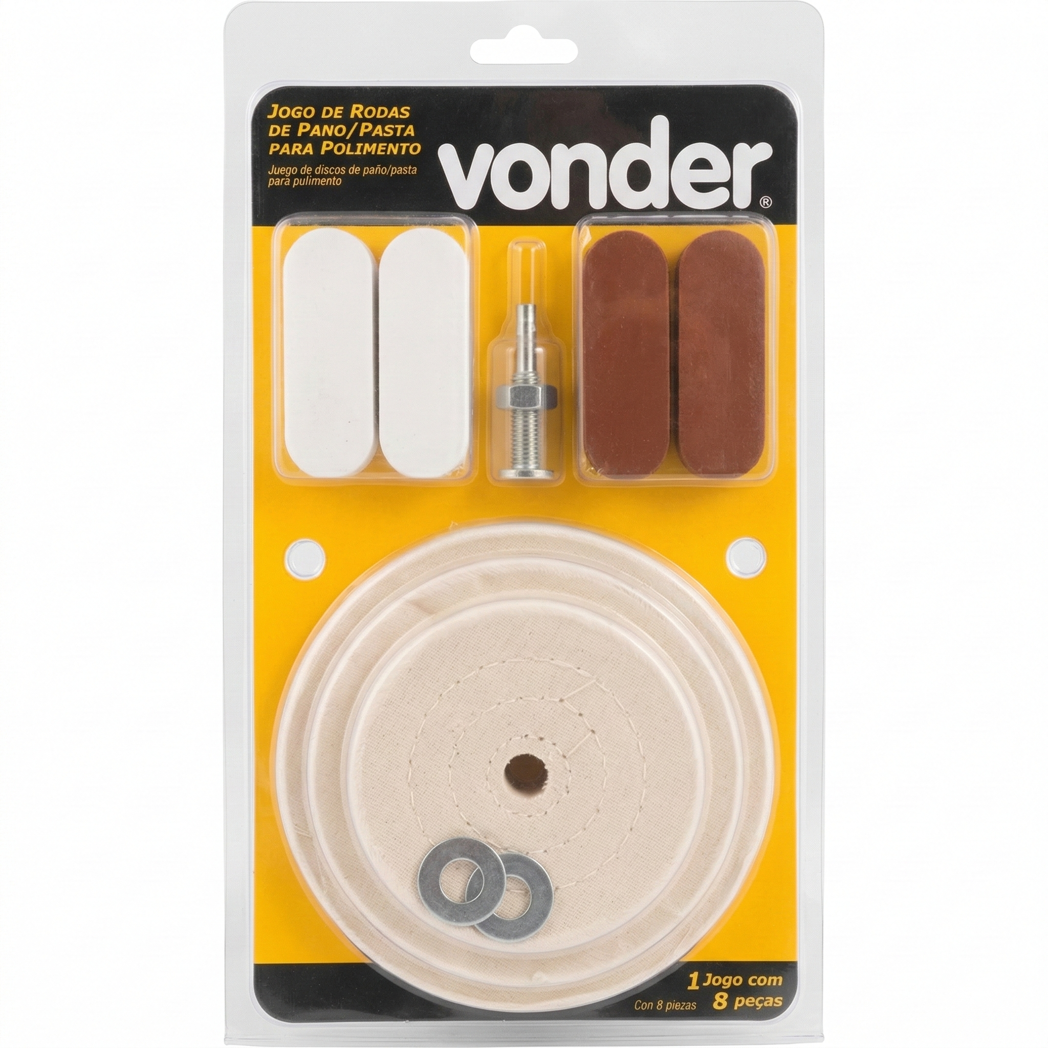 Kit Polimento Vonder 8 Peças com Rodas de Pano e Pastas - Adaptador 1/4" para Furadeira