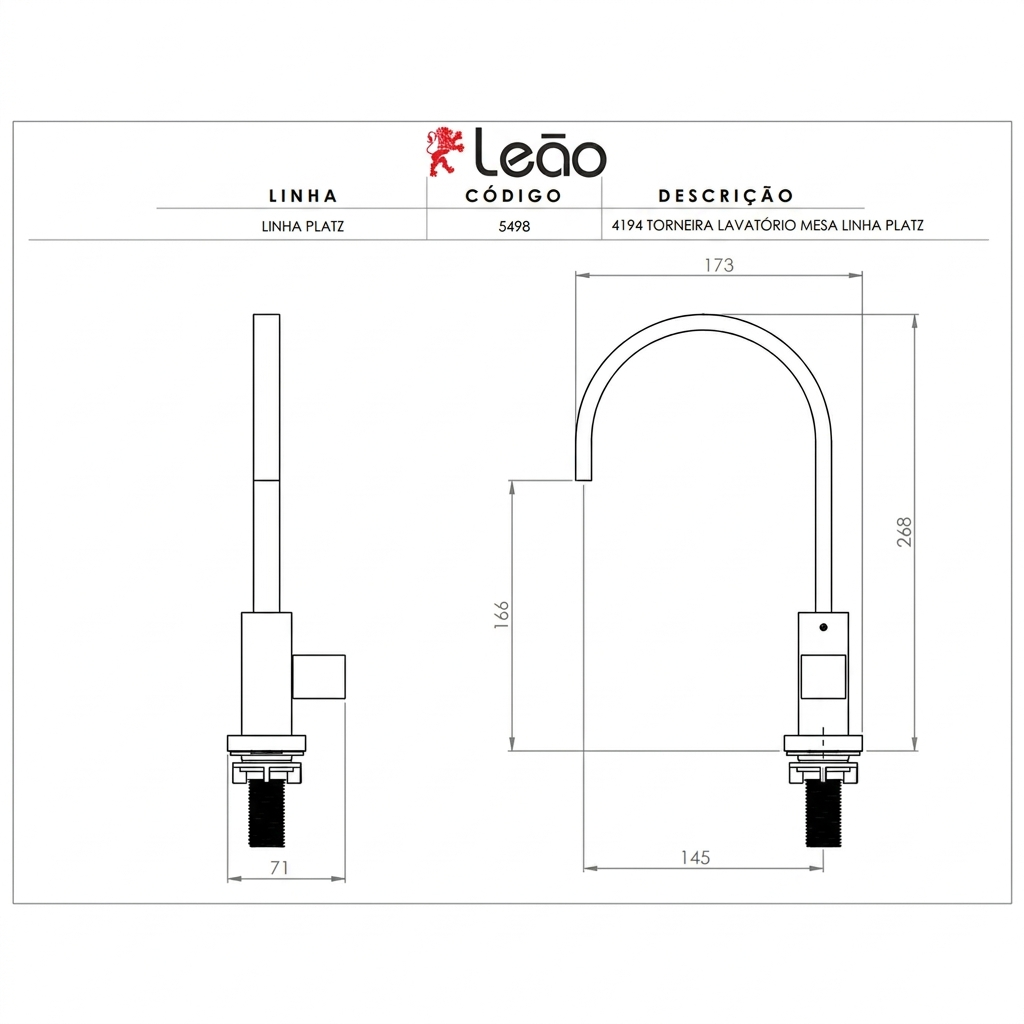 Torneira para Lavatório de Mesa Bica Alta Linha Platz Cromada (Ref. 4194) - Leão Metais